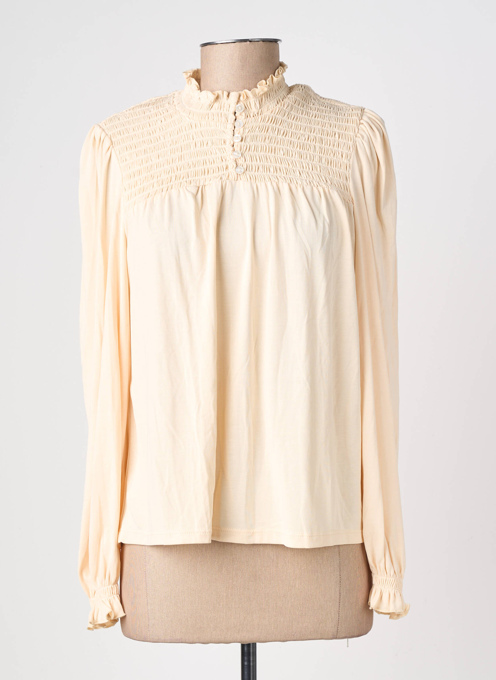 Blouse tissage popeline manches longues beige GARCIA femme