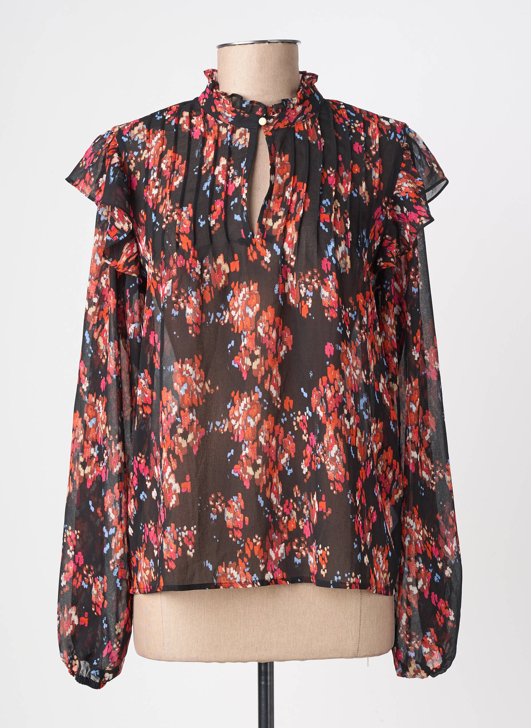 Blouse légère et transparente manches longues noir GARCIA femme
