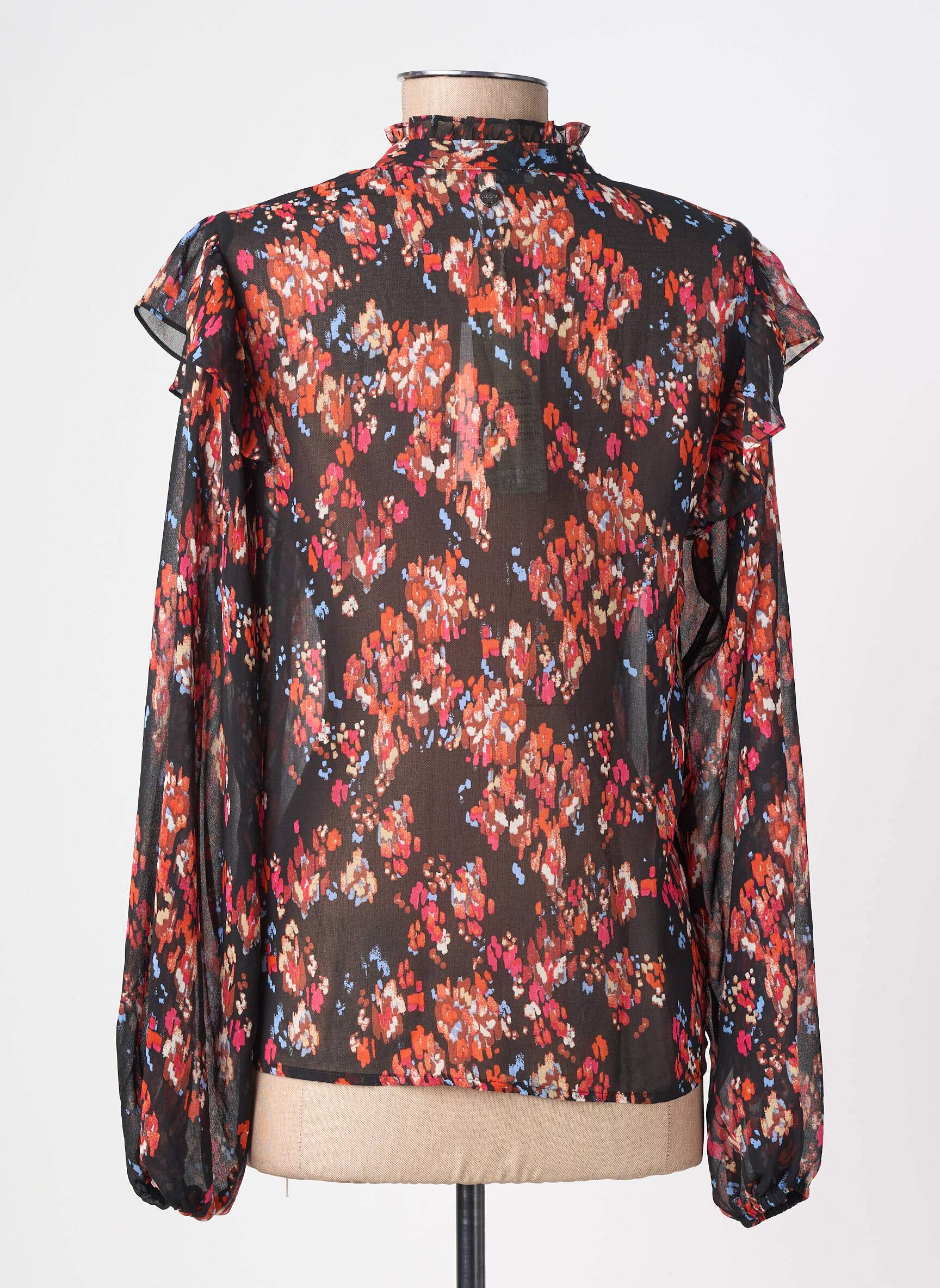 Blouse légère et transparente manches longues noir GARCIA femme