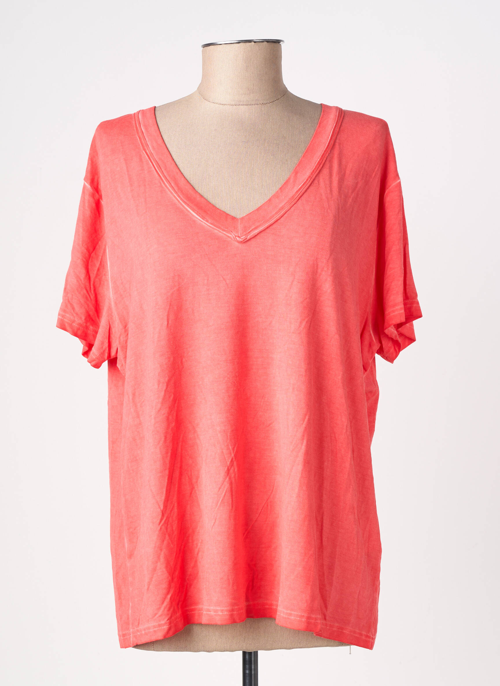 T-shirt col v manches courtes rouge NÜ femme