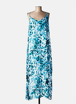 Robe longue imprimé fleurs fines bretelles bleu KAFFE femme
