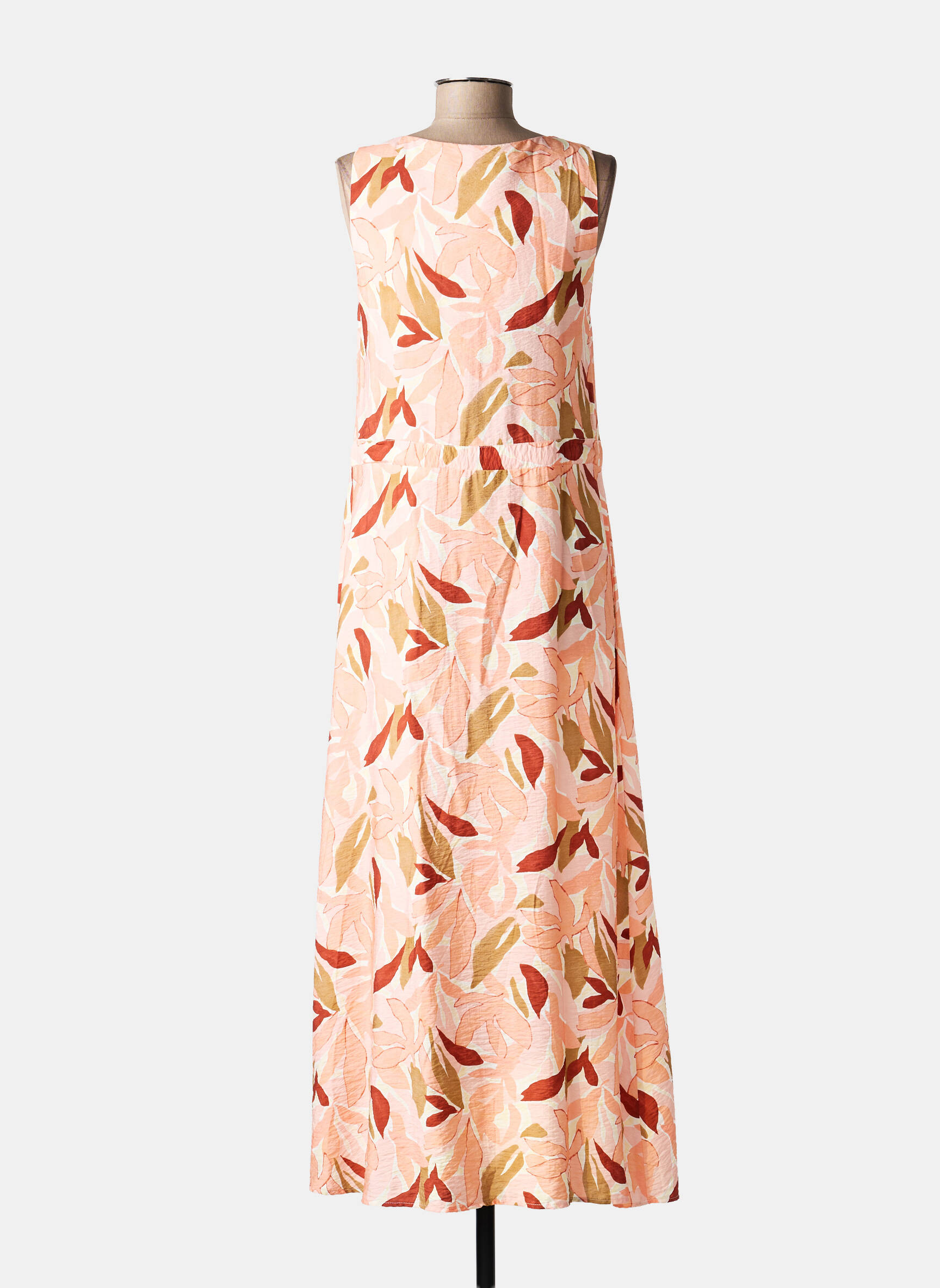 Robe longue imprimé fleurs sans manche orange C'EST BEAU LA VIE femme