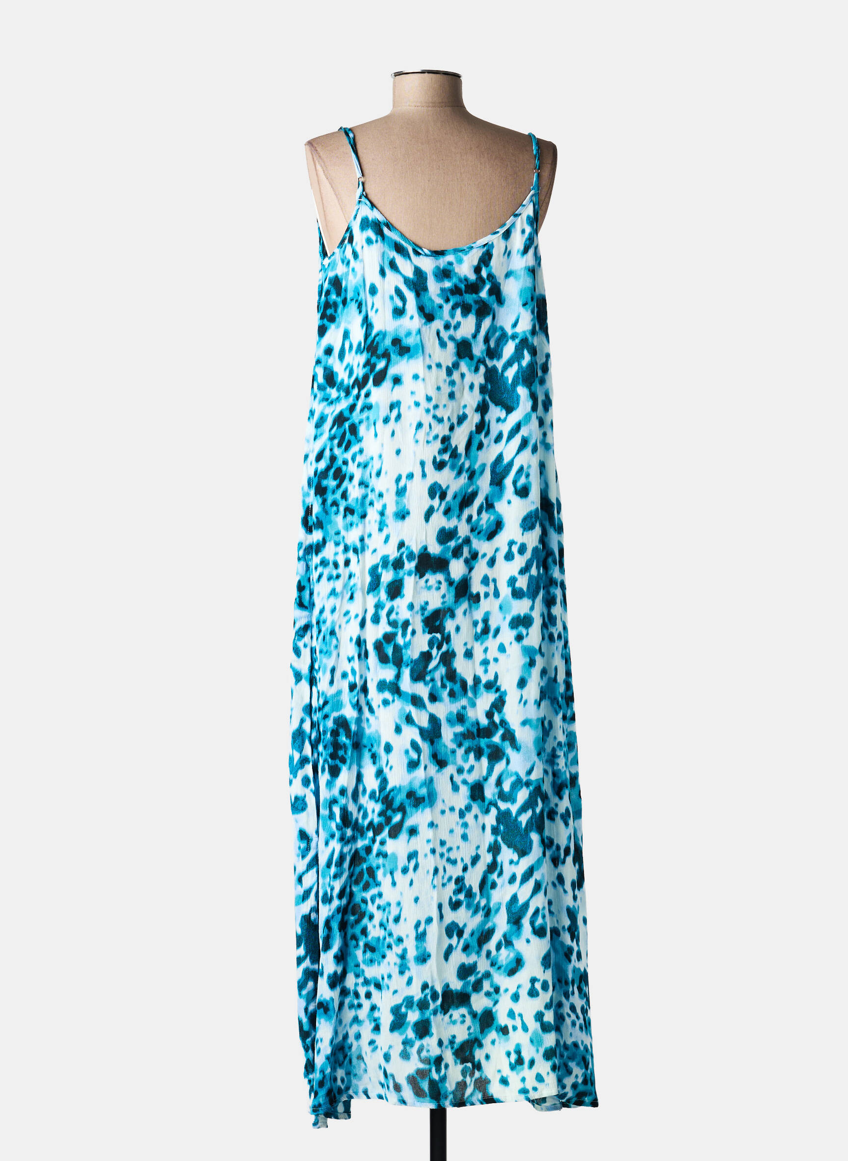 Robe longue imprimé fleurs fines bretelles bleu KAFFE femme