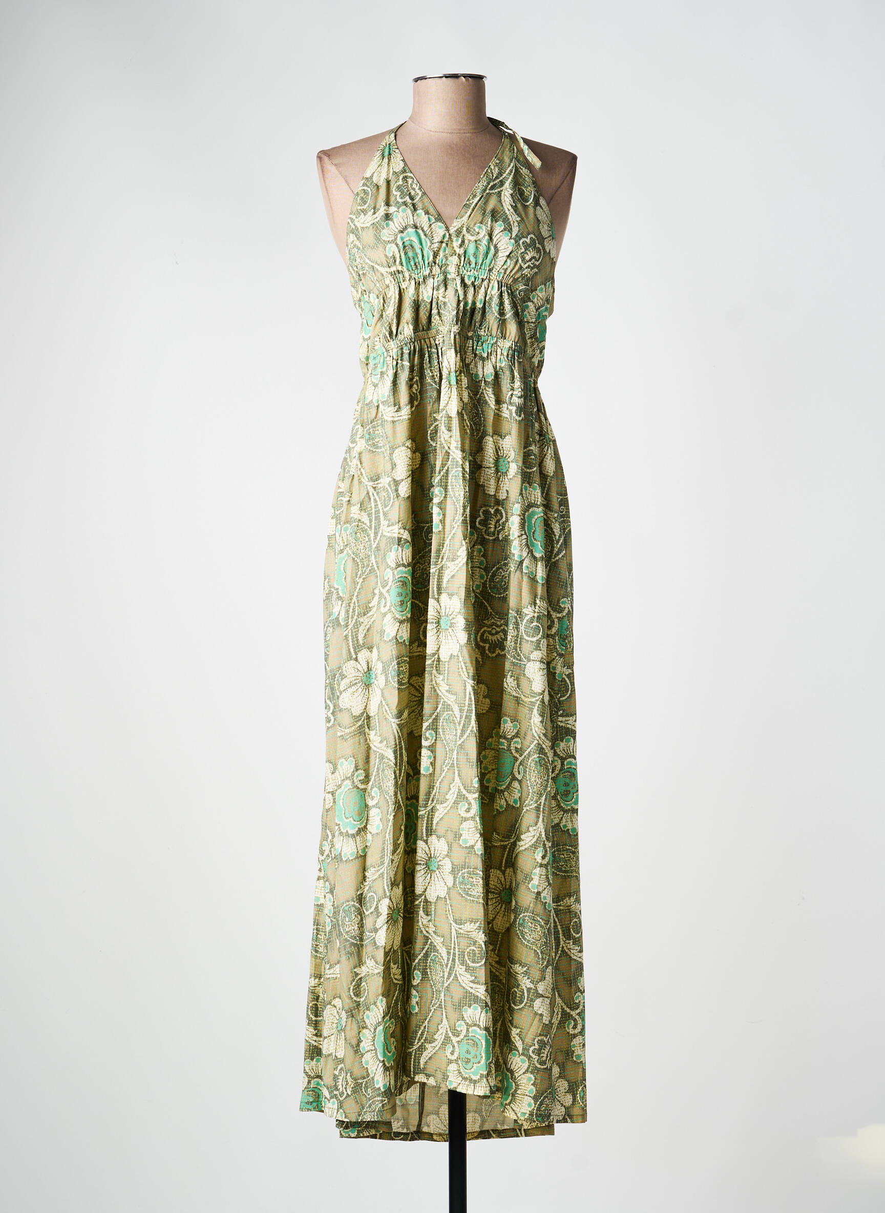 Robe longue manches dos nu fines bretelles vert TIFFOSI femme