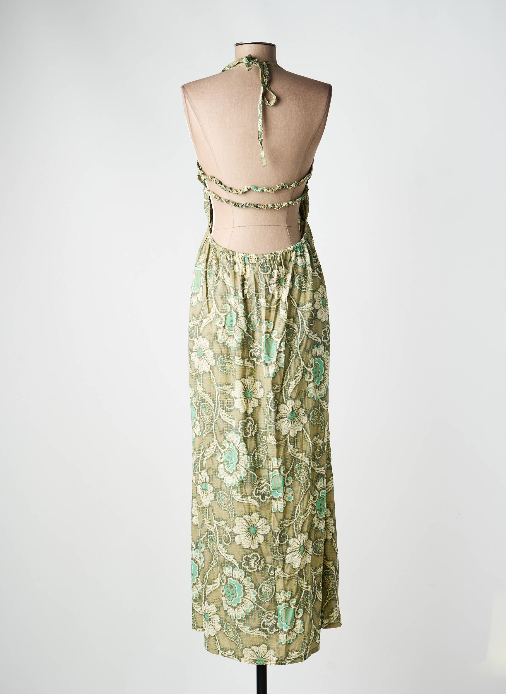 Robe longue manches dos nu fines bretelles vert TIFFOSI femme