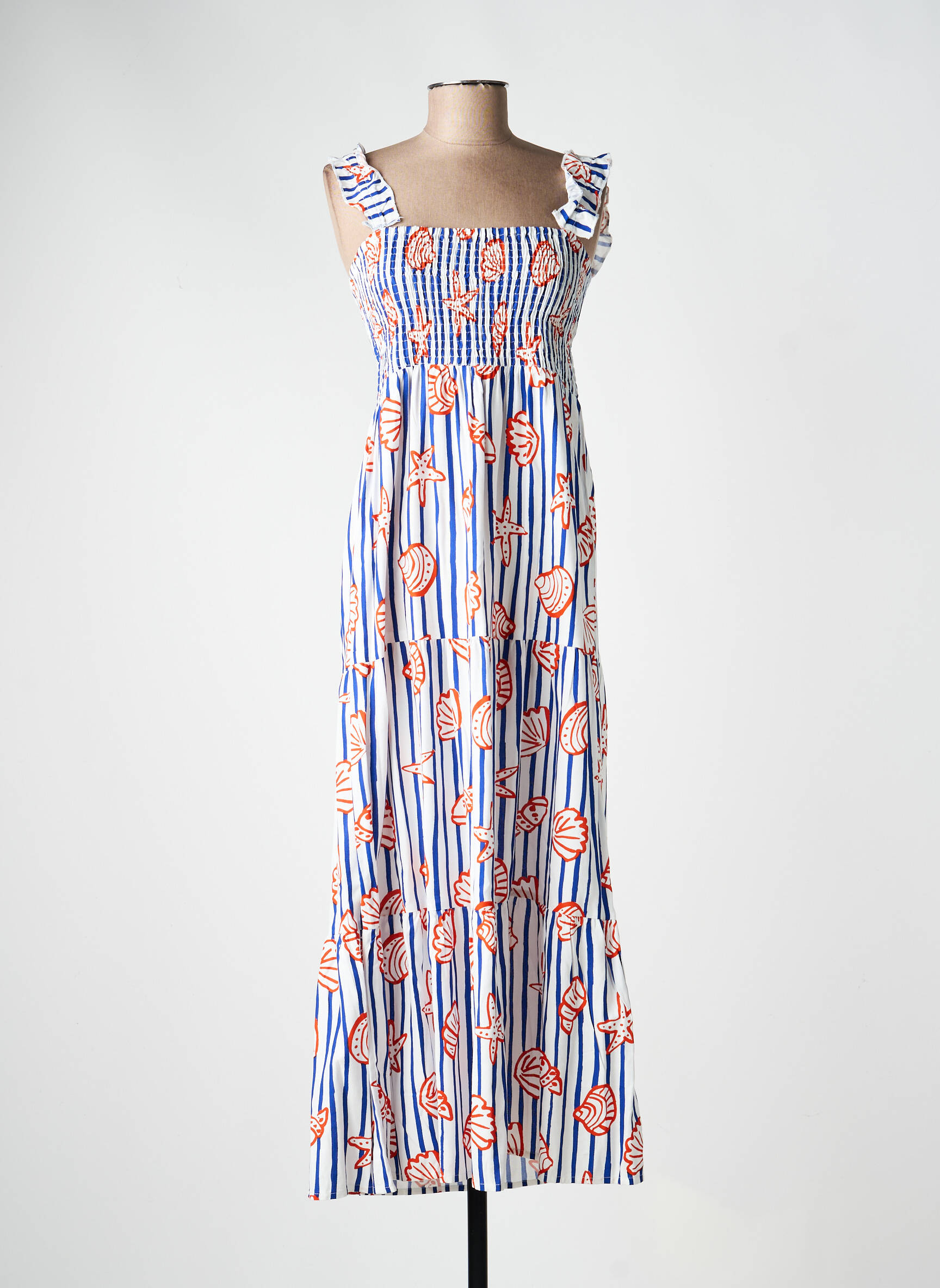 Robe longue coupe cintrée fines bretelles bleu COMPAÑIA FANTASTICA femme