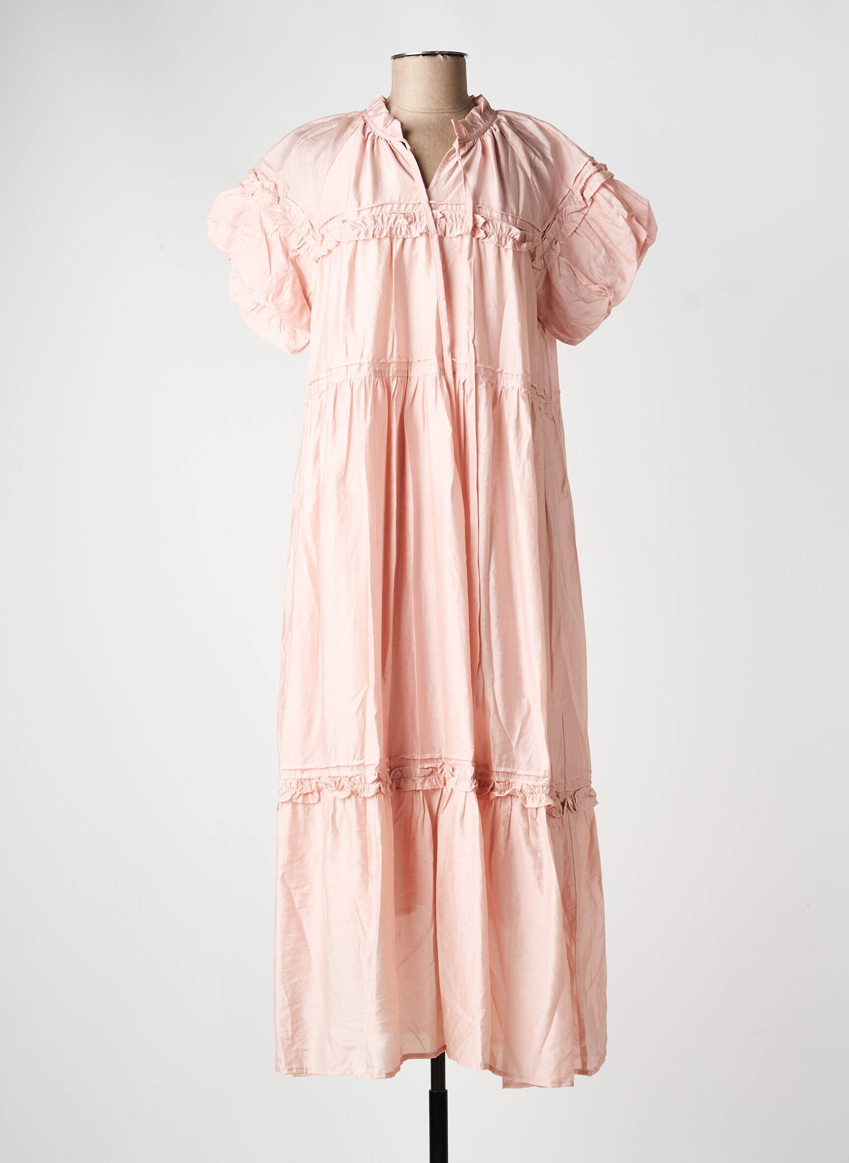 Robe longue coupe évasée manches courtes rose COMPAÑIA FANTASTICA femme