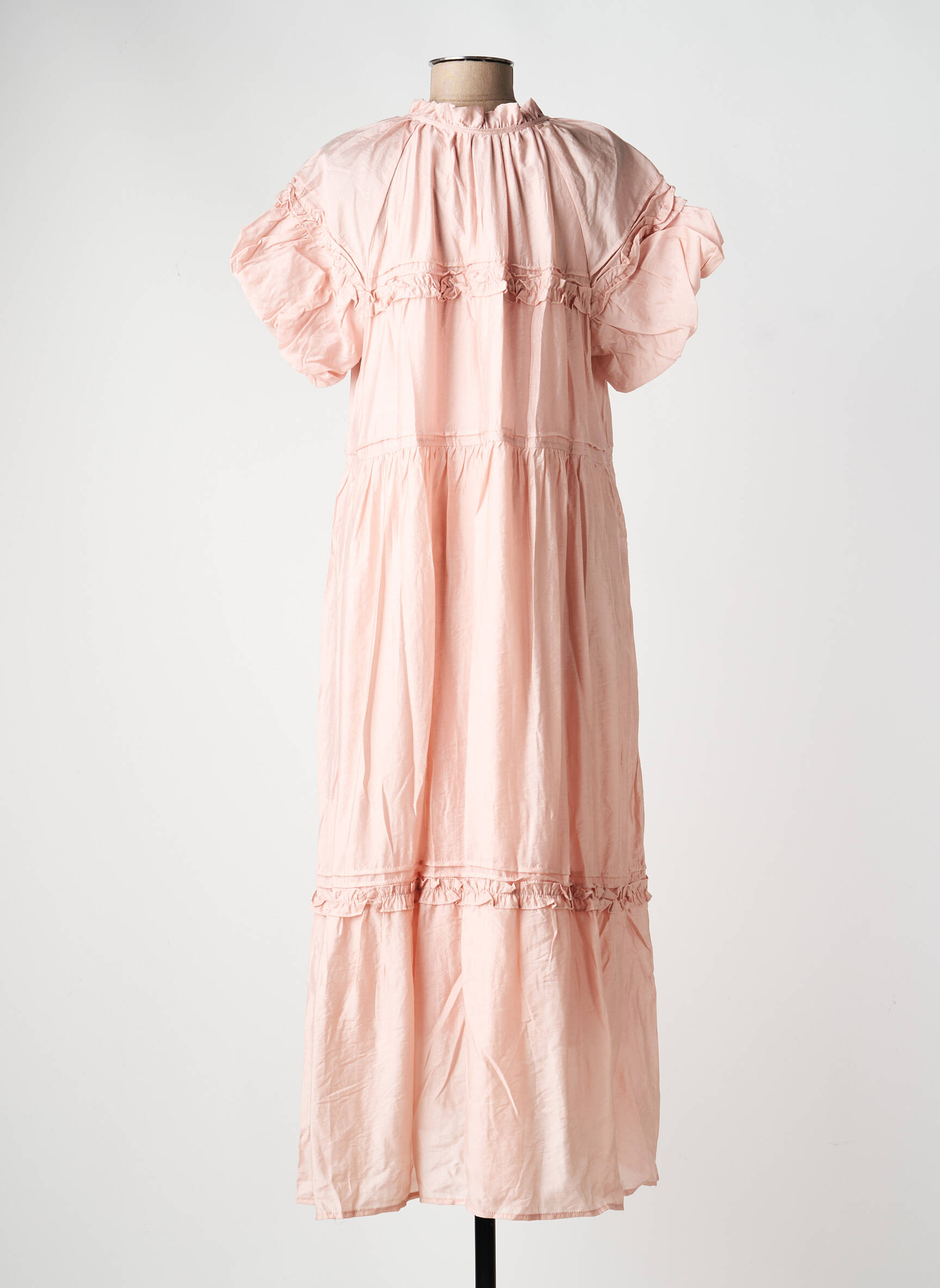 Robe longue coupe évasée manches courtes rose COMPAÑIA FANTASTICA femme