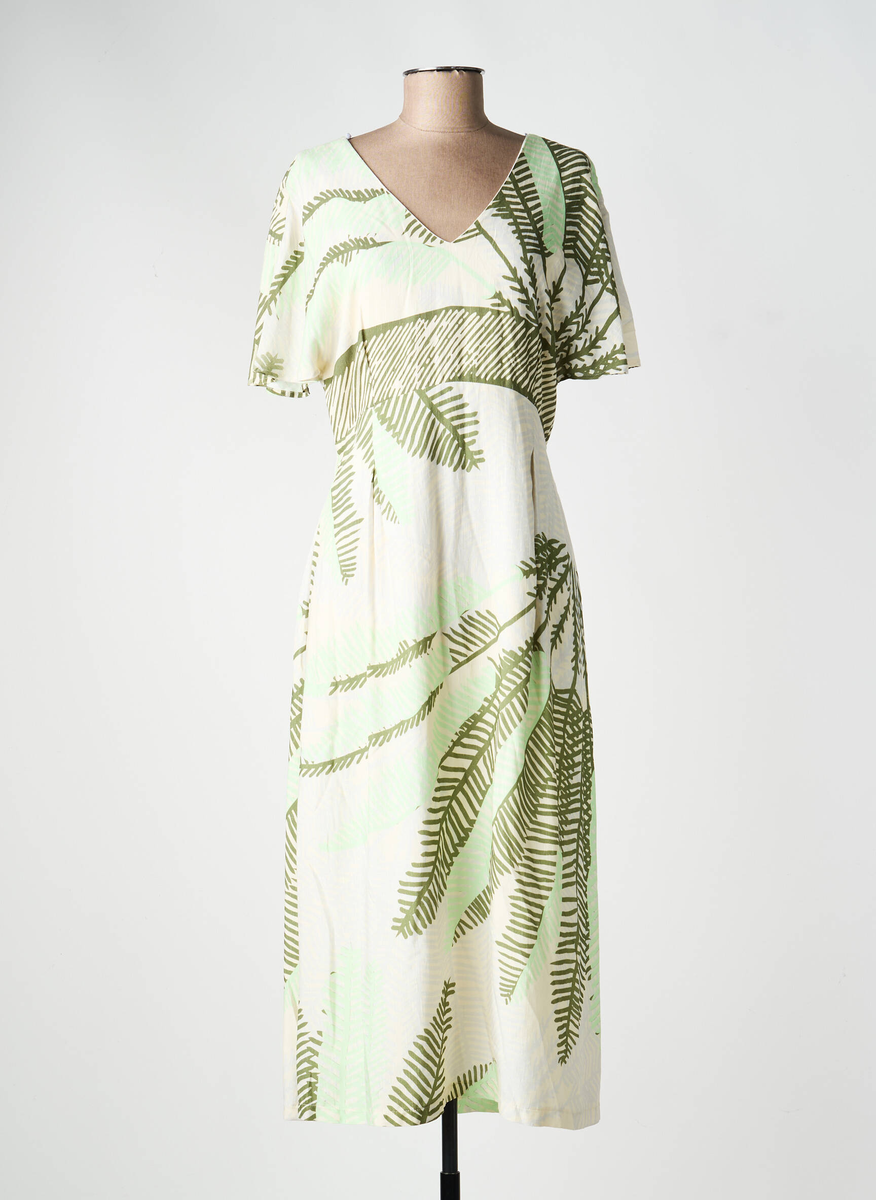 Robe longue manches dos nu manches courtes vert PAZ TORRAS femme