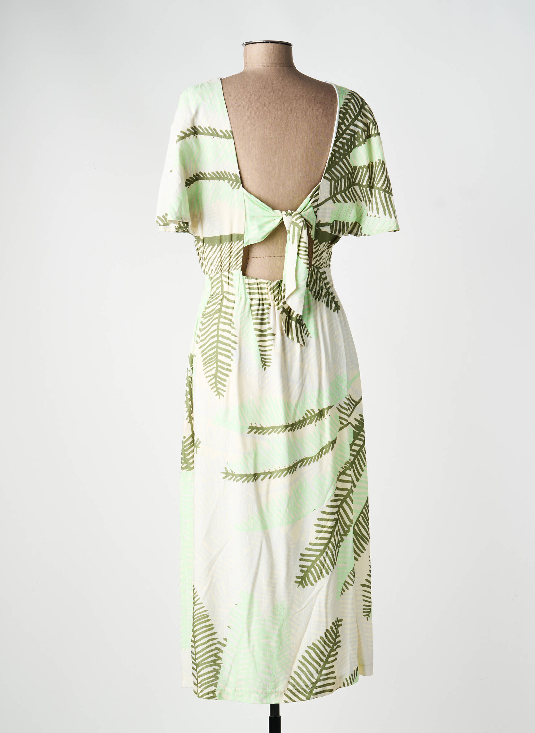Robe longue manches dos nu manches courtes vert PAZ TORRAS femme