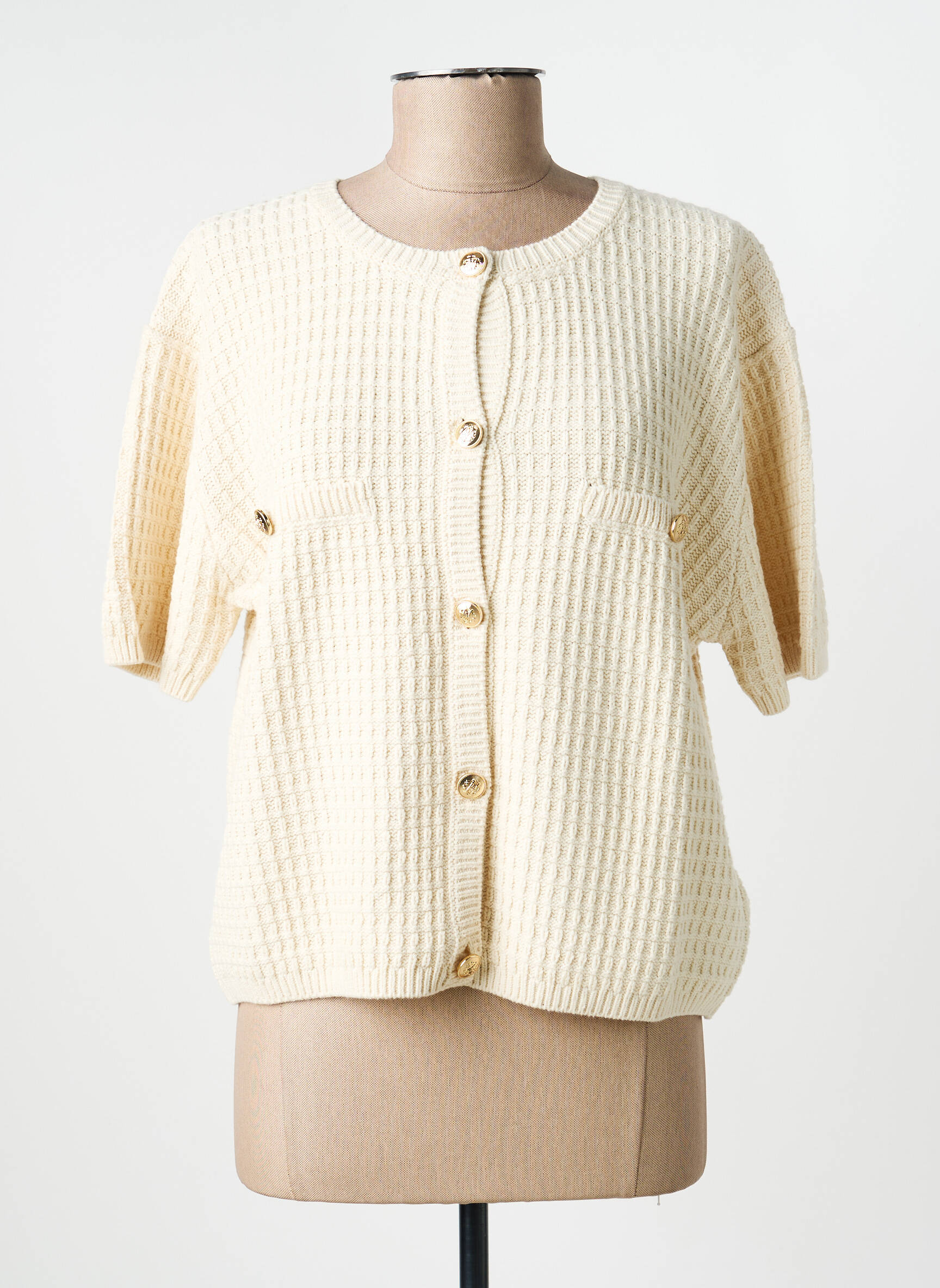 Gilet manches courtes maille tricot beige GARCIA femme