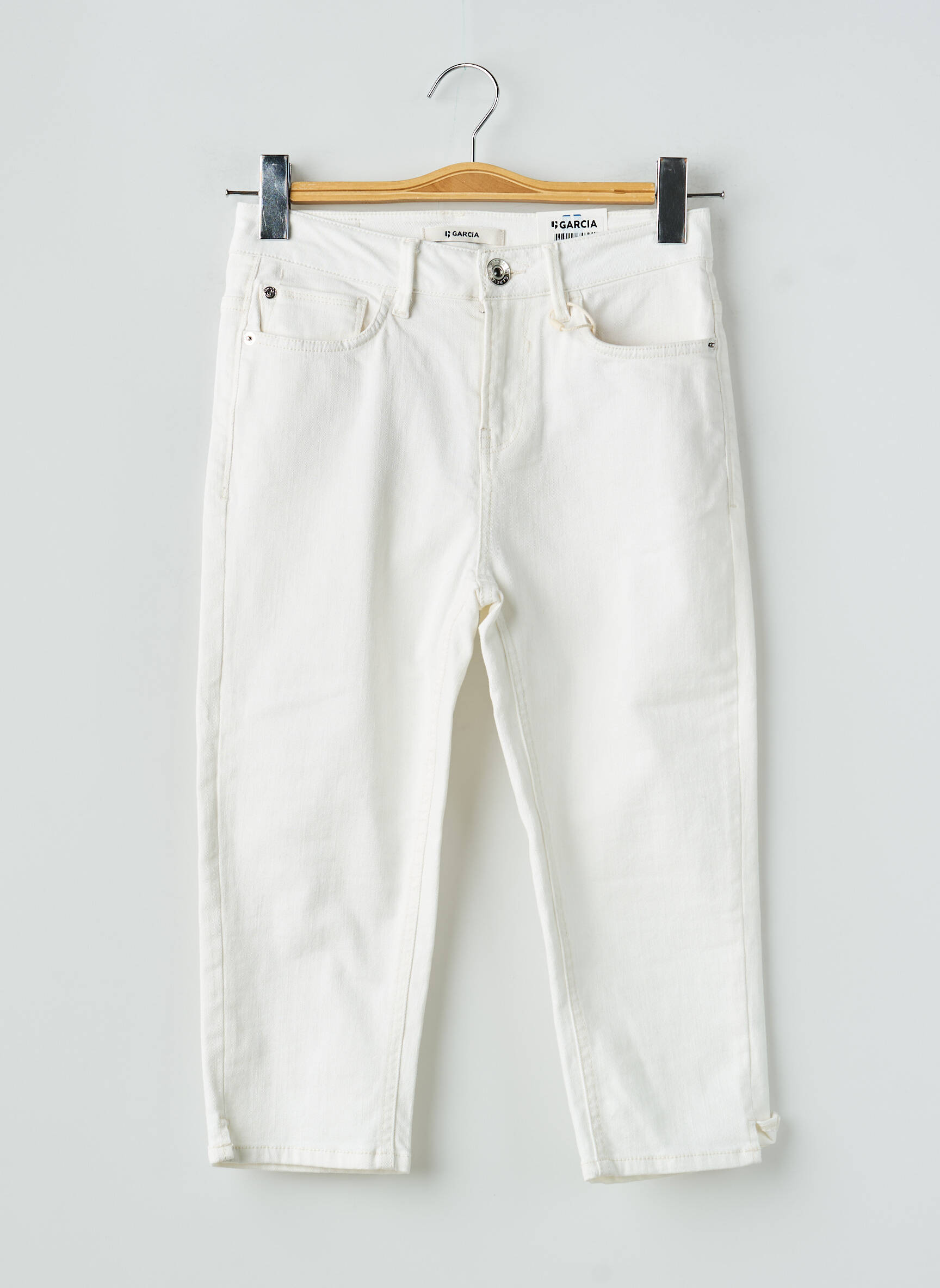 Corsaire tissage denim taille haute blanc GARCIA femme