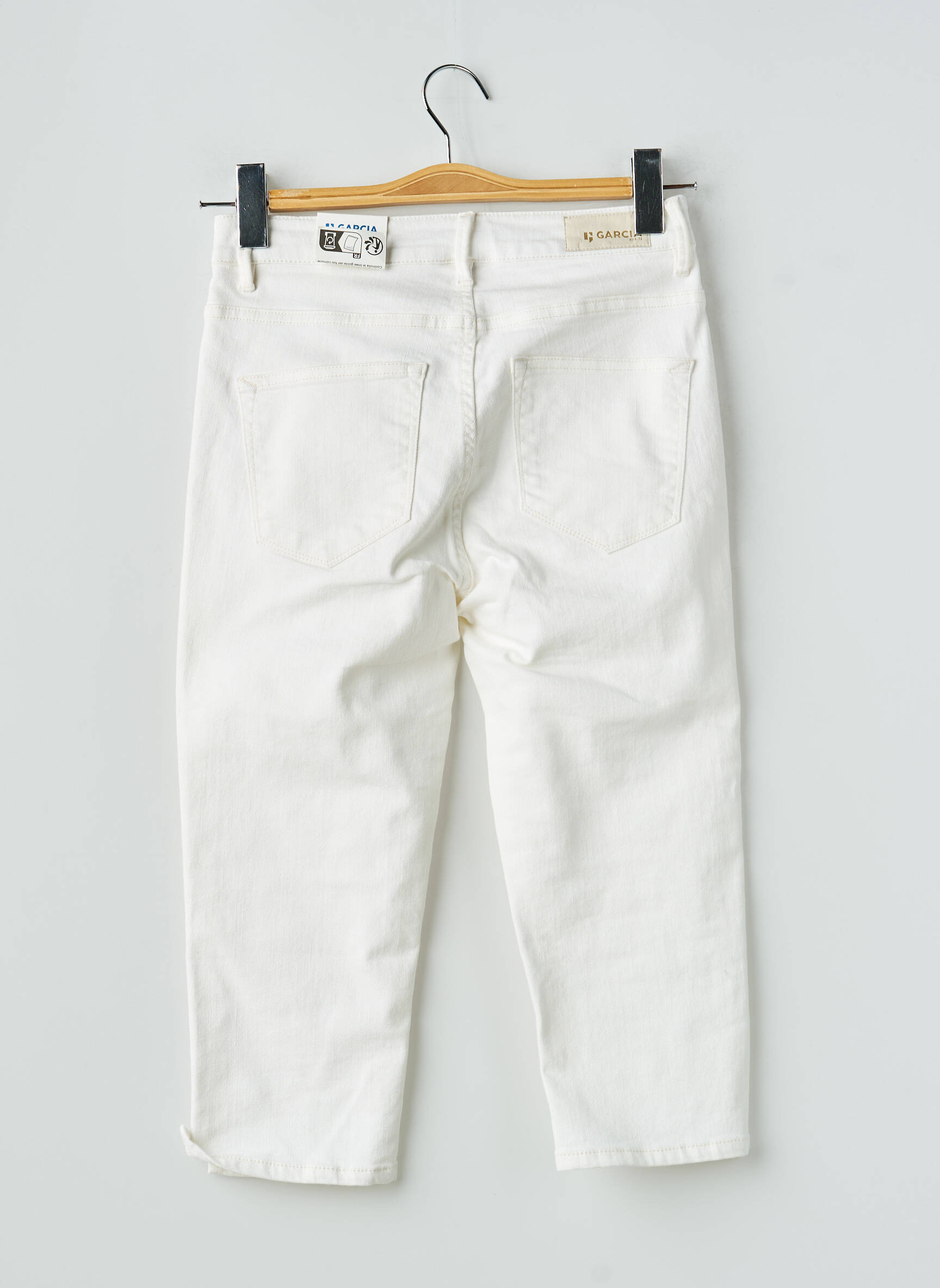 Corsaire tissage denim taille haute blanc GARCIA femme