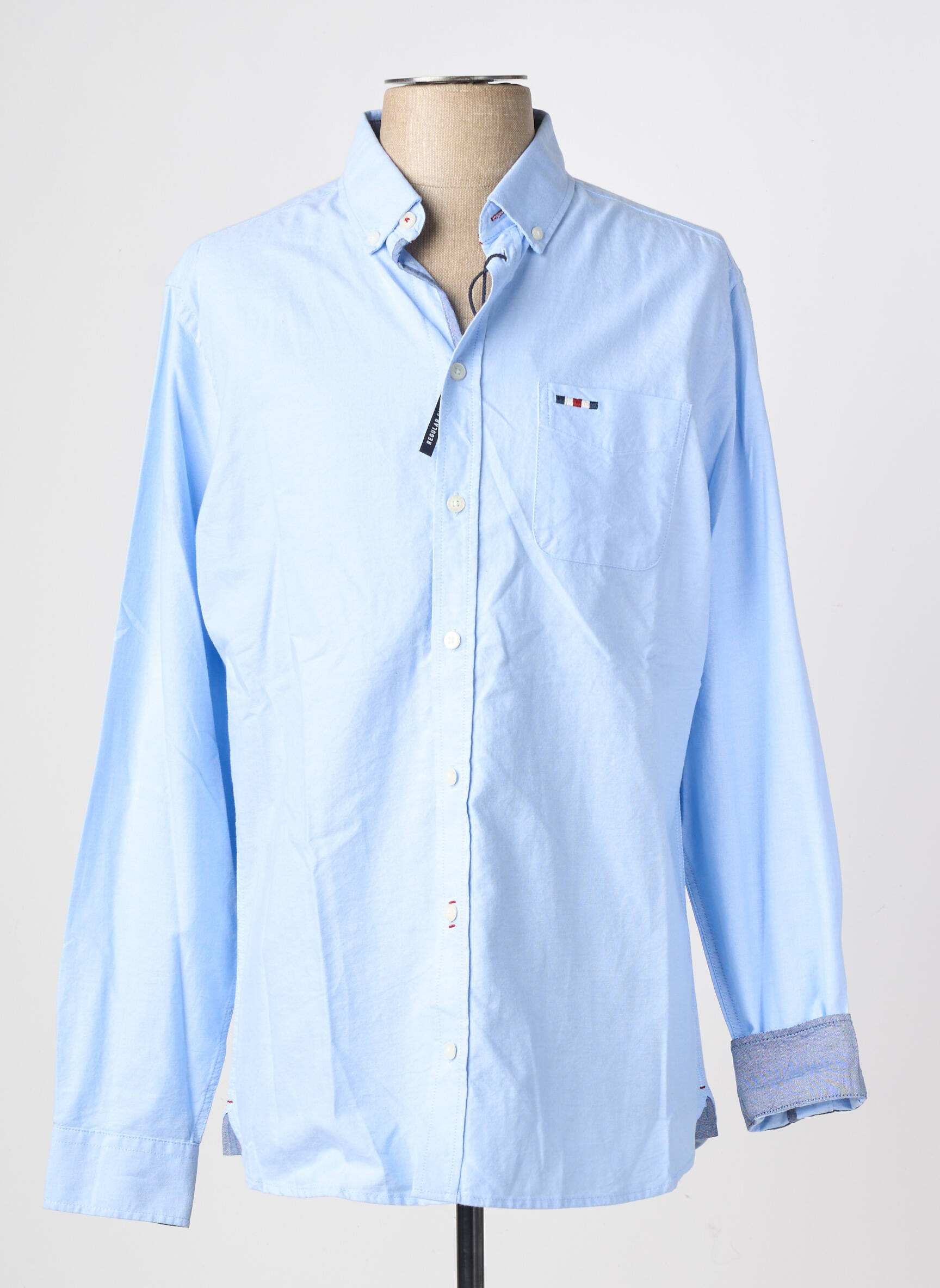 Chemise manches longues coupe droite bleu FQ1924 homme