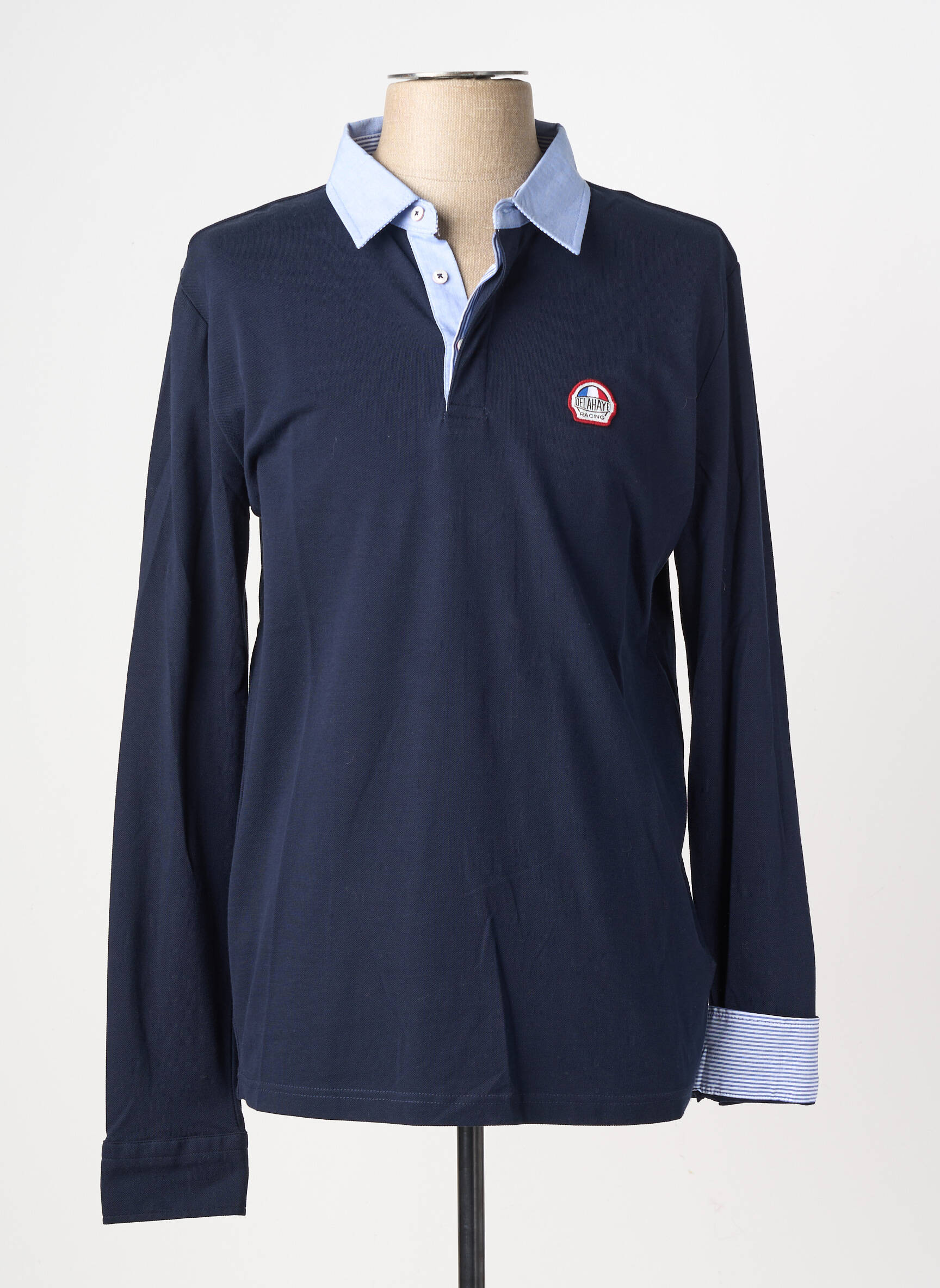 Polo manches longues manches longues bleu DELAHAYE homme