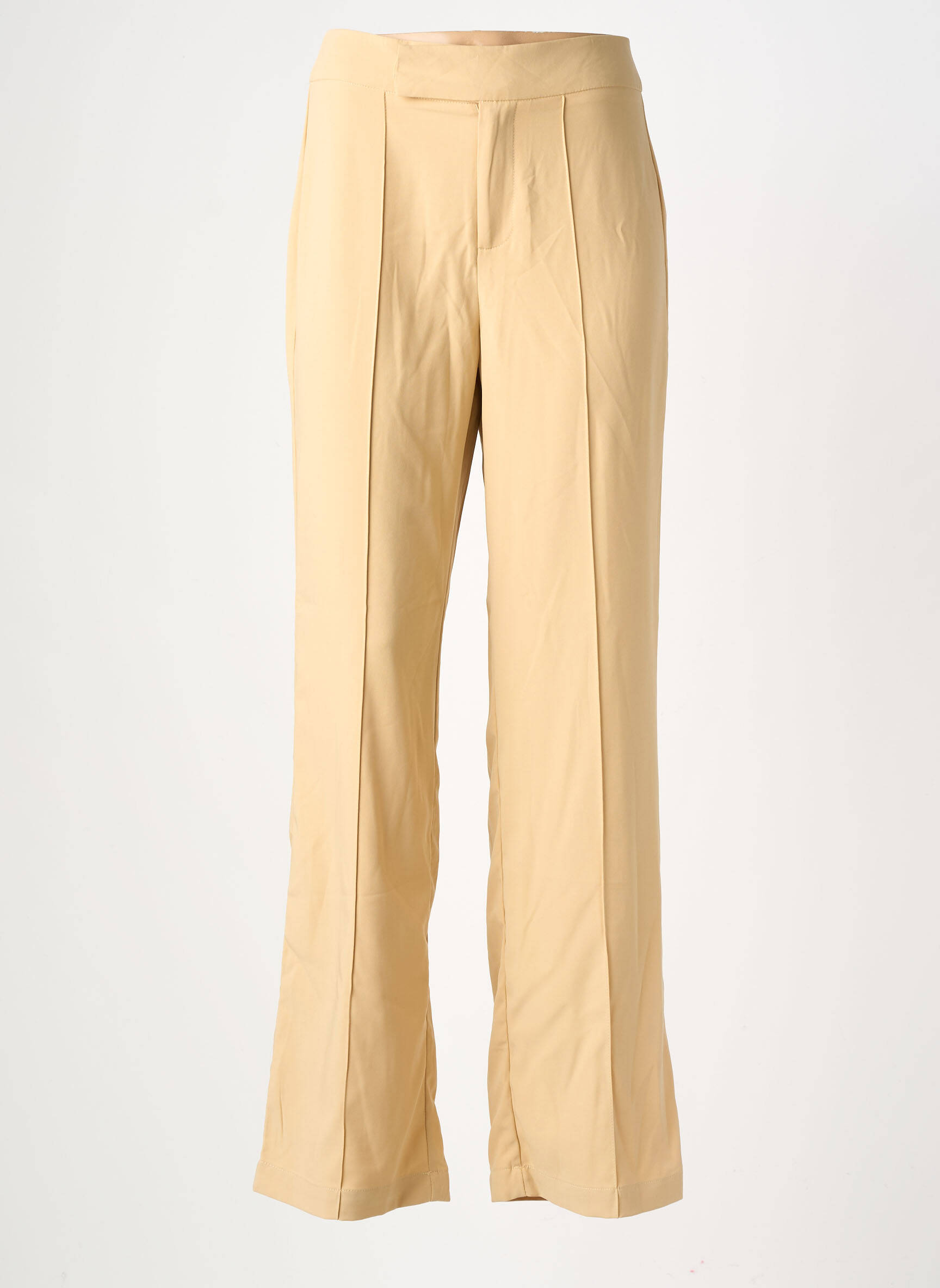 Pantalon flare fermeture zippée sous rabat avec crochet taille haute beige TIFFOSI femme