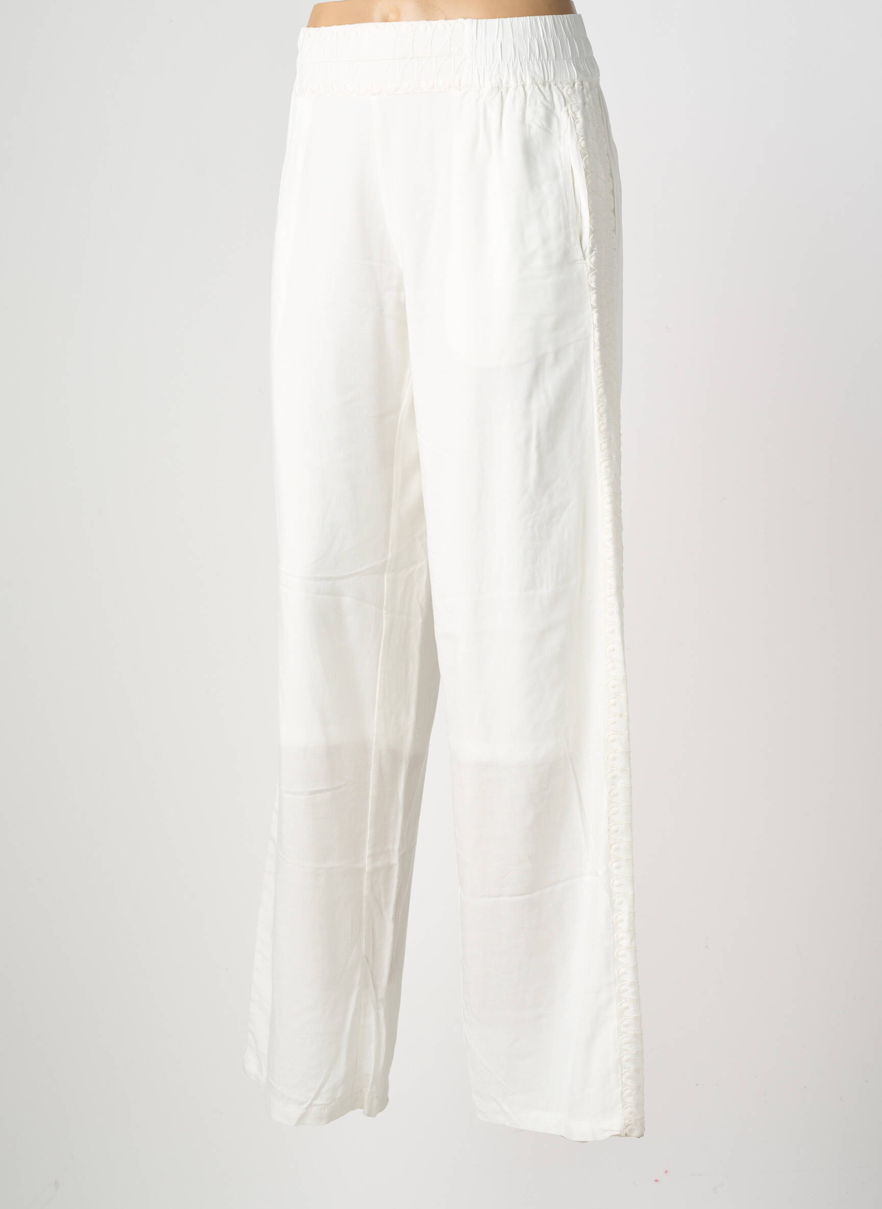 Pantalon droit tissage popeline taille normale blanc NÜ femme