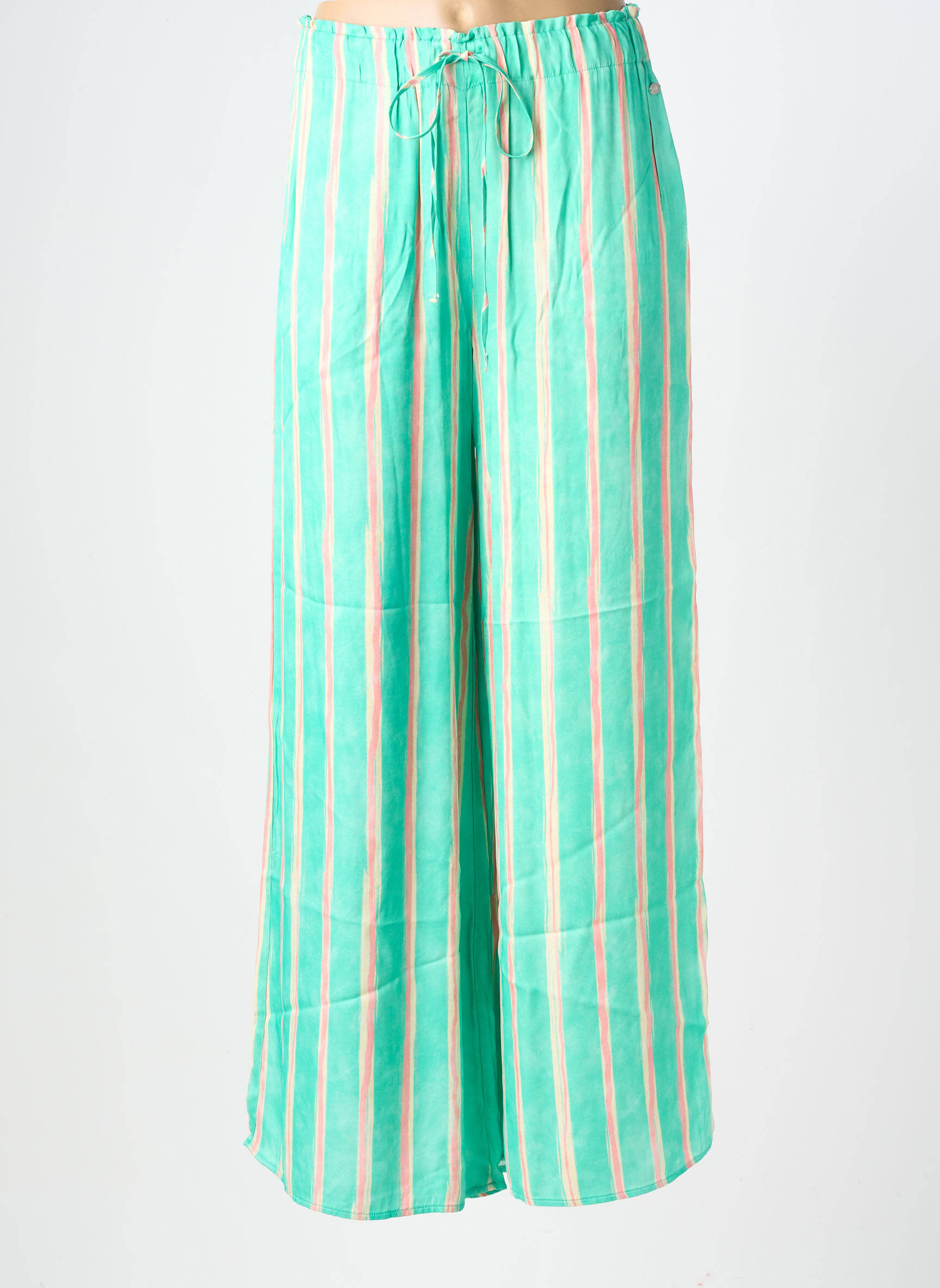 Pantalon large tissage popeline taille haute vert FREEMAN T.PORTER femme