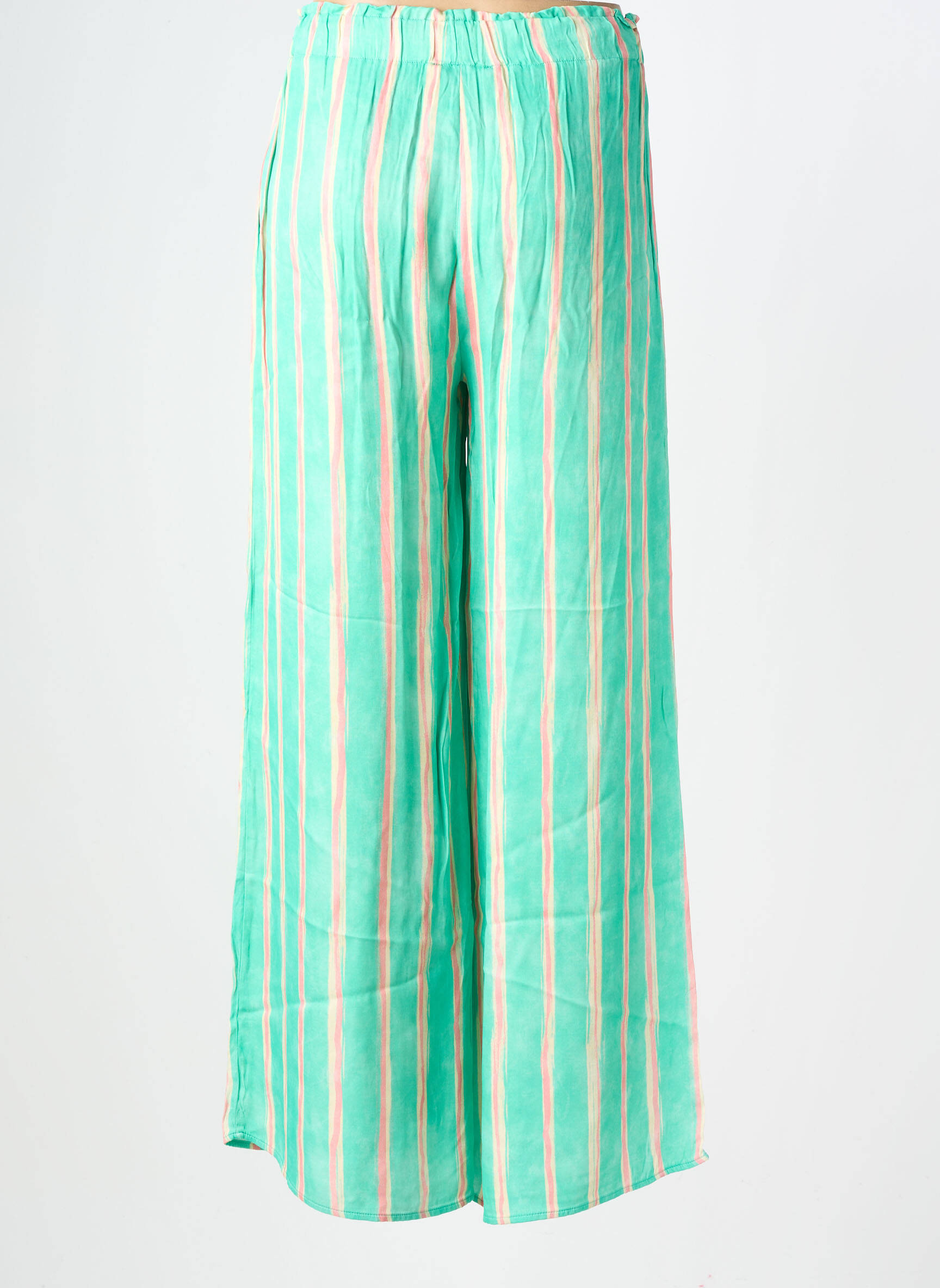 Pantalon large tissage popeline taille haute vert FREEMAN T.PORTER femme