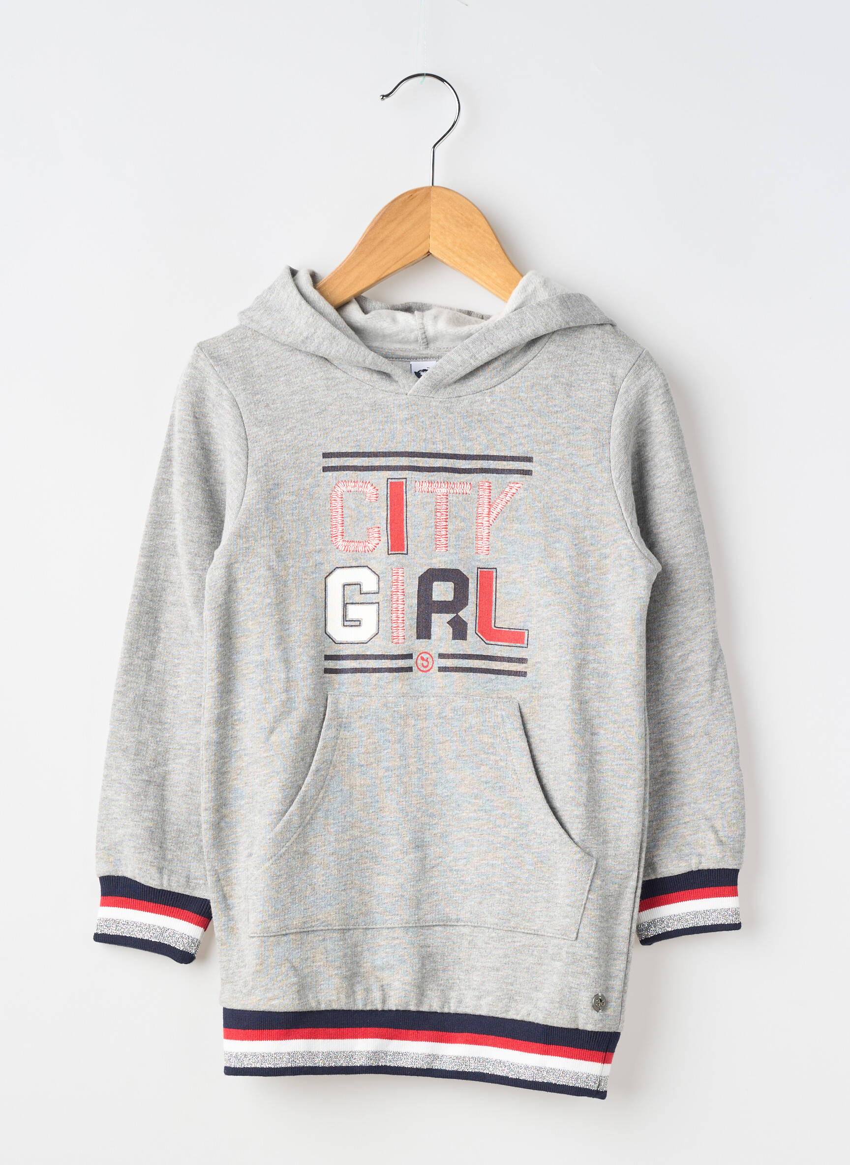Robe mi-longue manches longues gris 3 POMMES fille