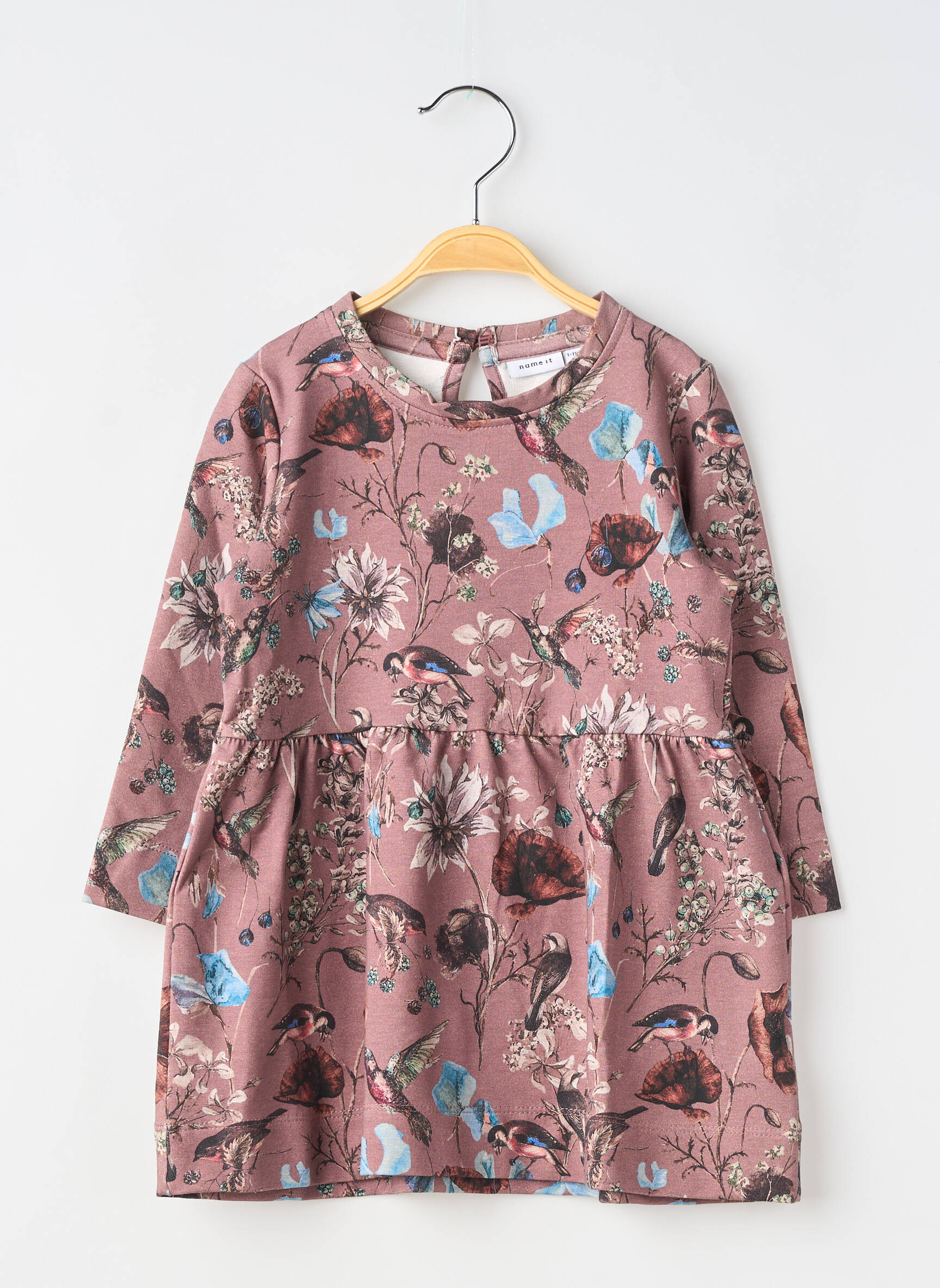 Robe mi-longue col rond manches longues marron NAME IT fille