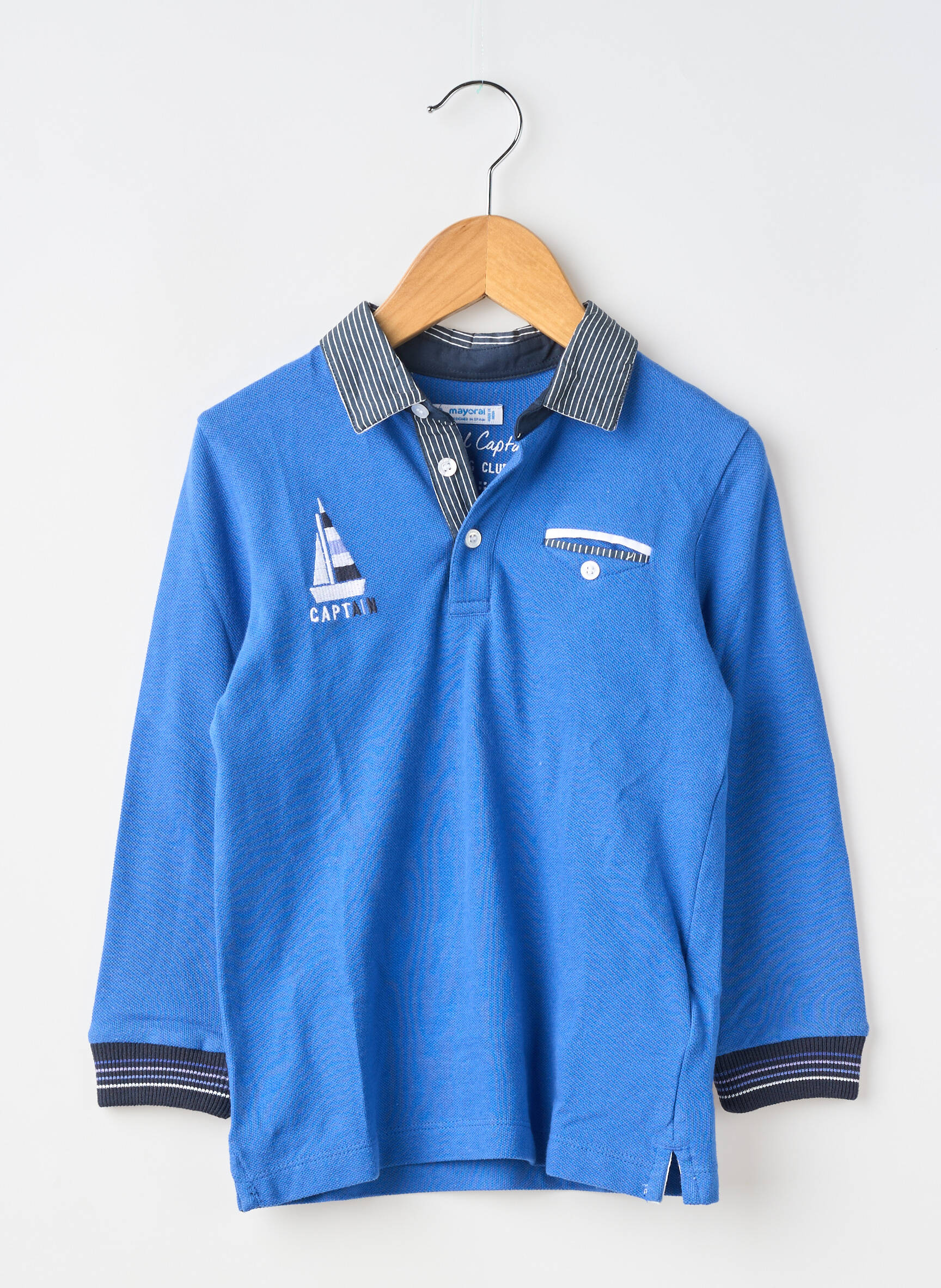 Polo imprimé fantaisie manches longues bleu MAYORAL garçon