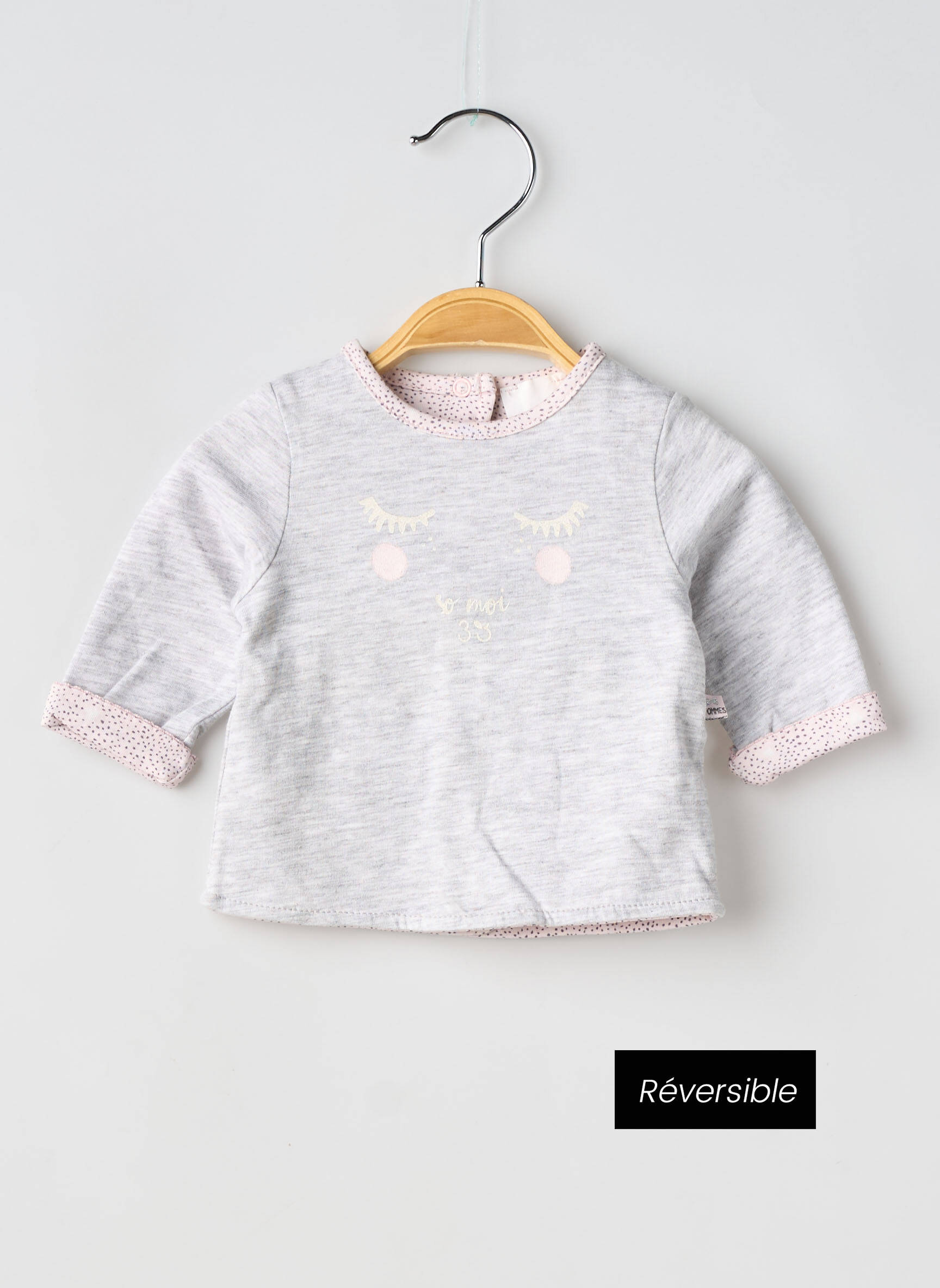 Sweat-shirt manches longues manches longues gris 3 POMMES fille