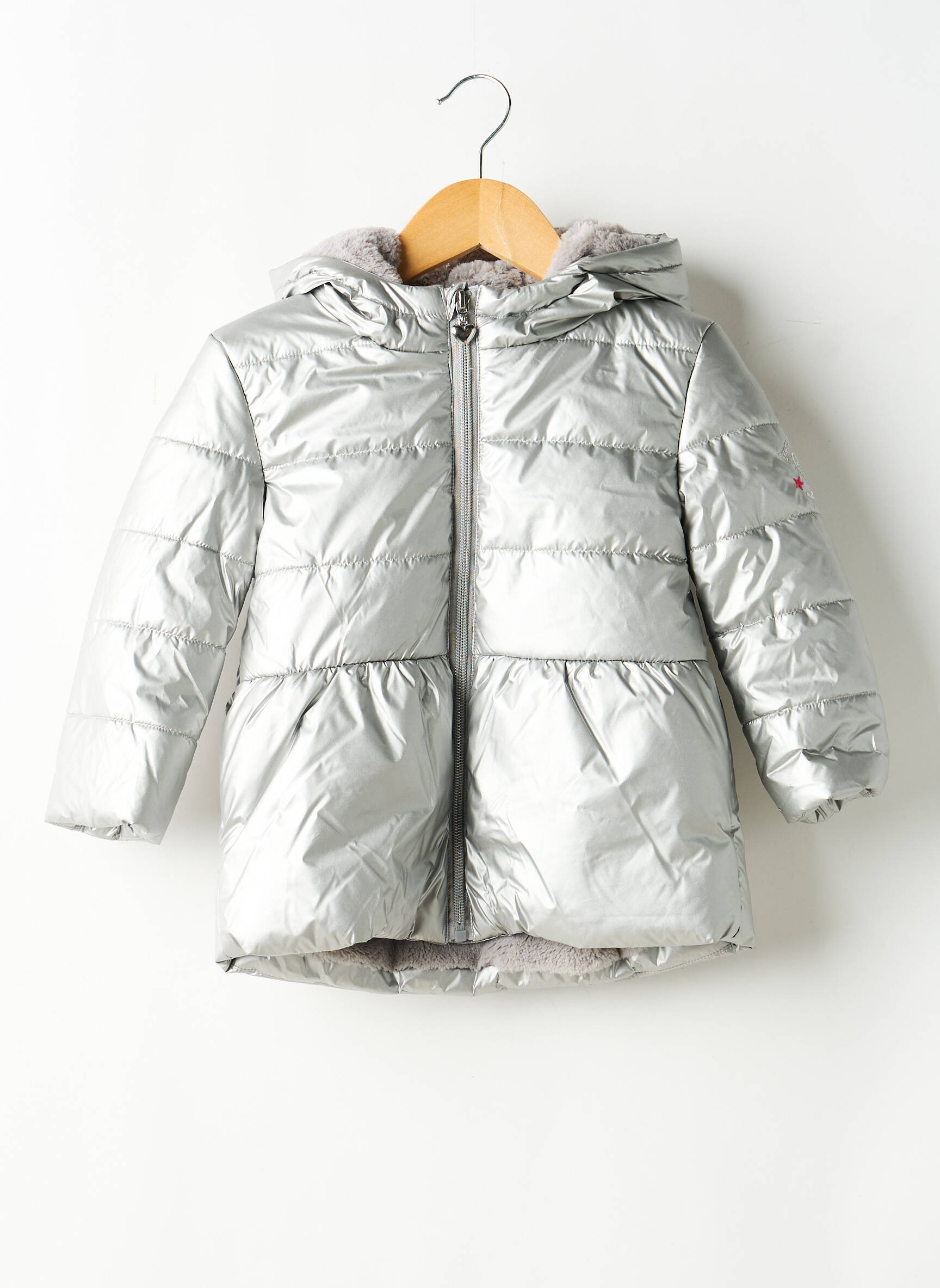 Doudoune poches a capuche argent 3 POMMES fille
