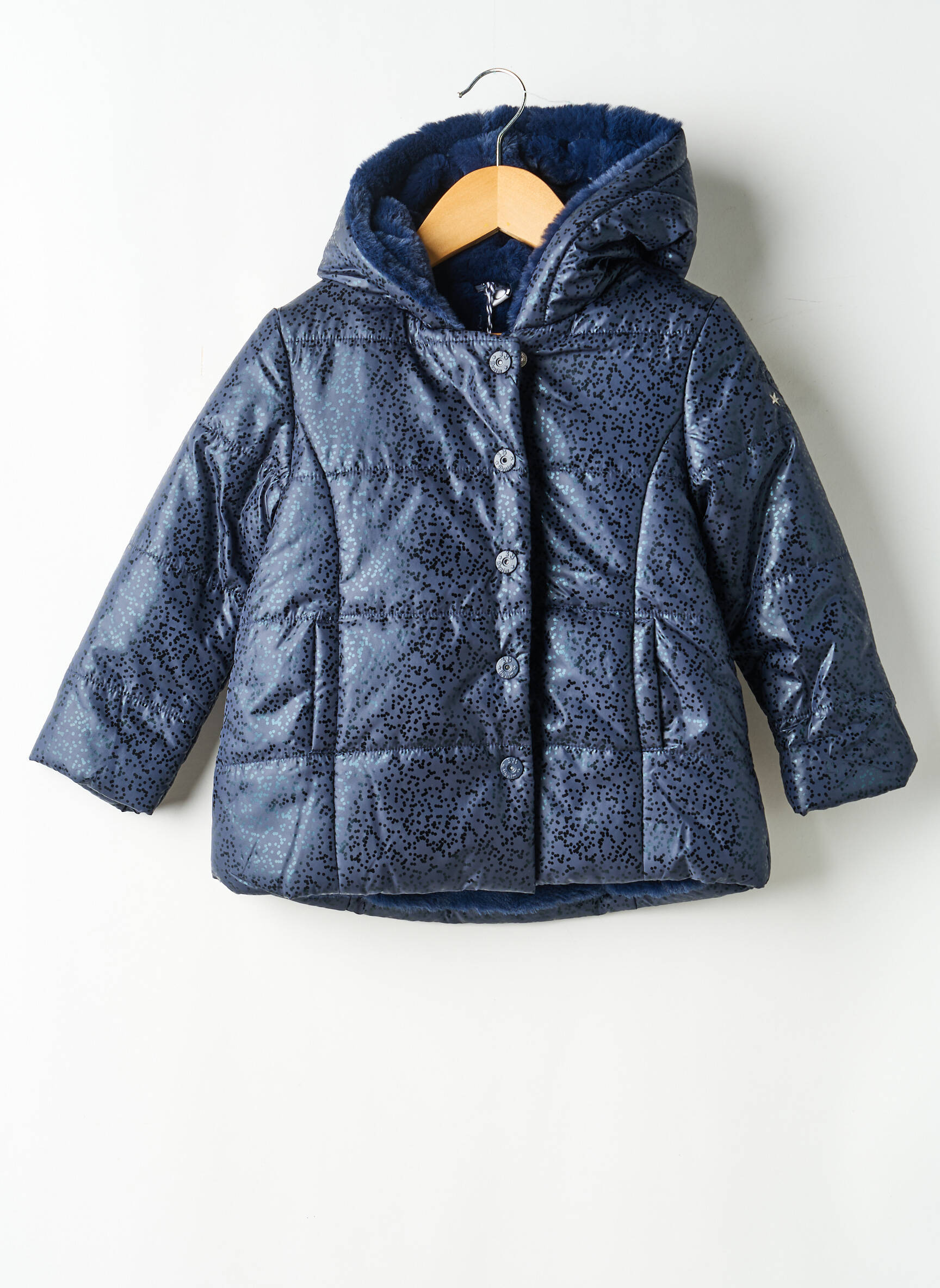 Doudoune poches a capuche bleu 3 POMMES fille