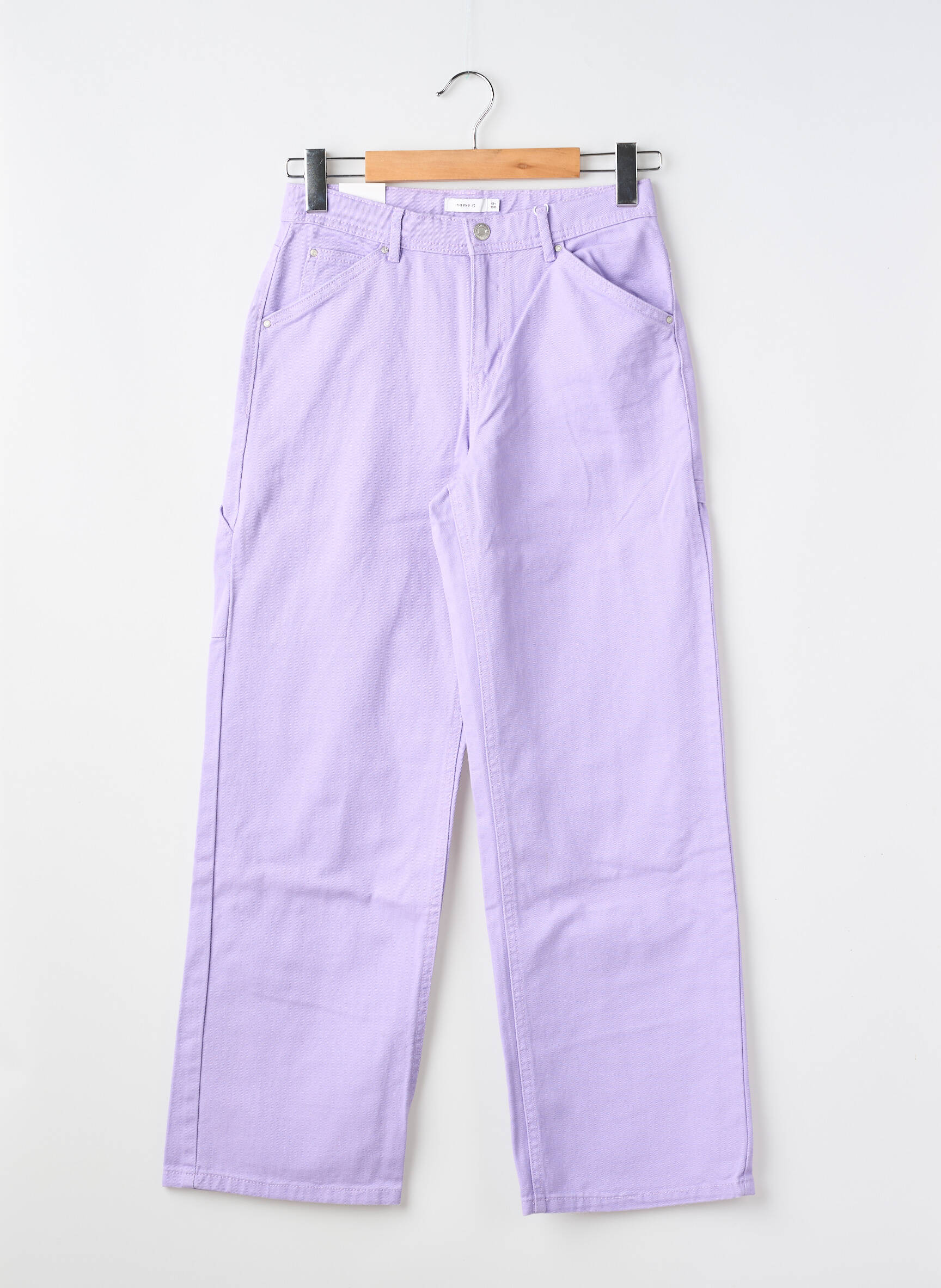 Pantalon droit fermeture zippée sous rabat boutonné violet NAME IT fille