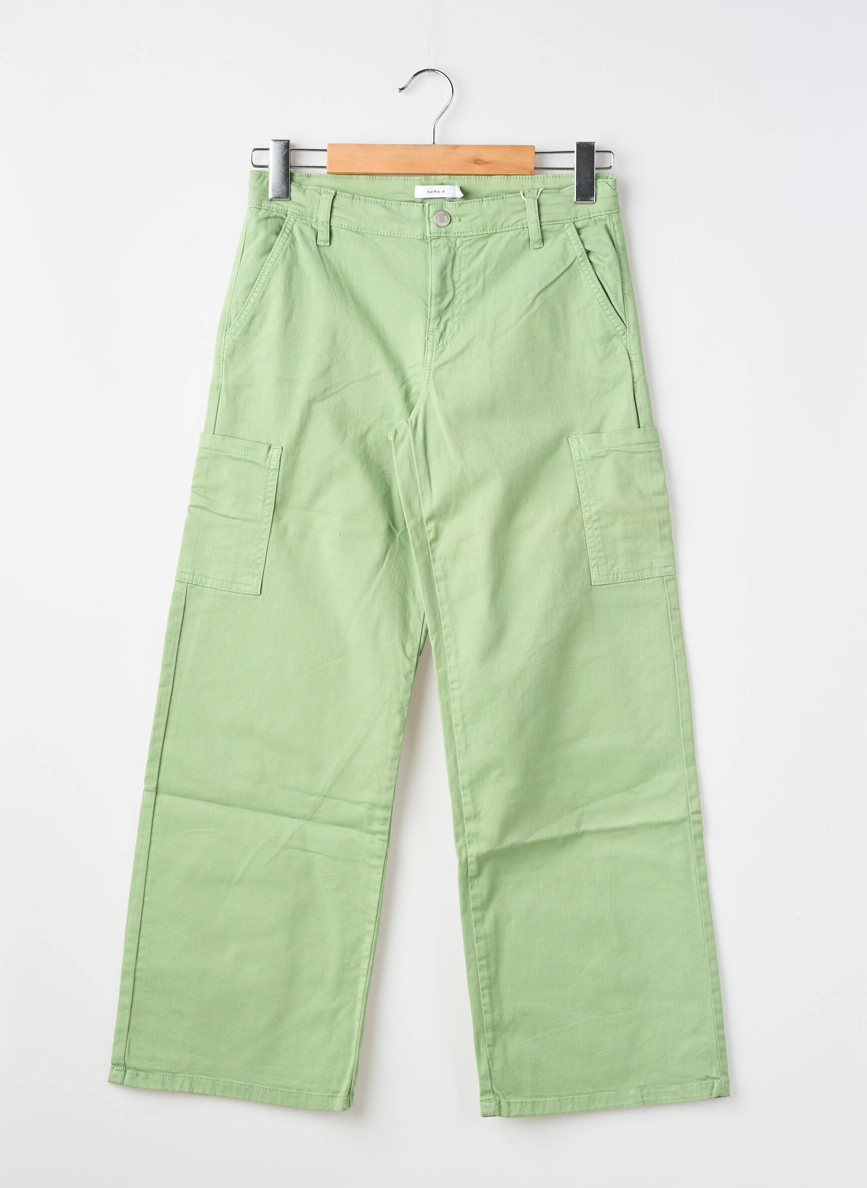 Pantalon droit fermeture zippée sous rabat boutonné vert NAME IT fille