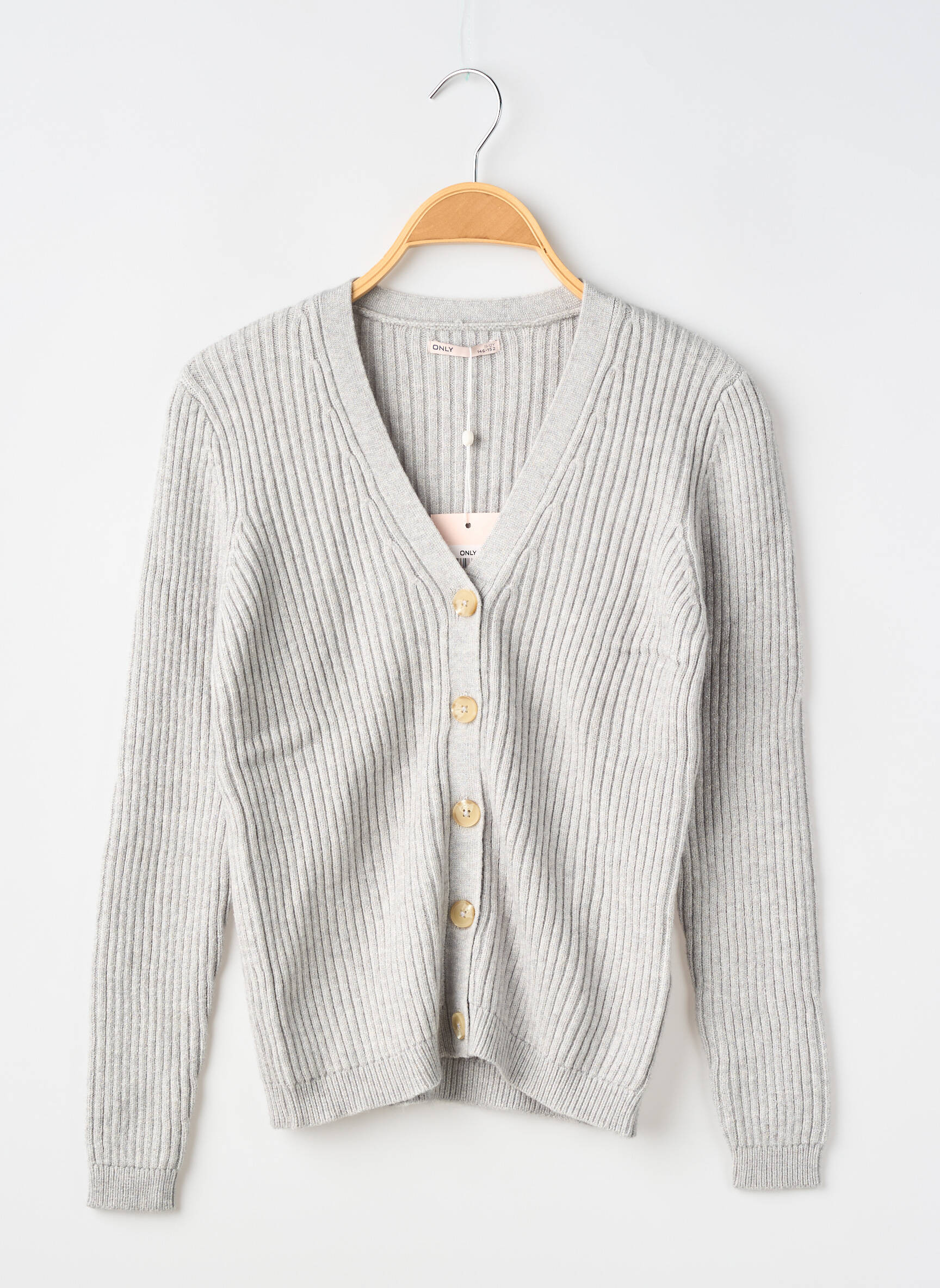 Gilet manches longues col v gris ONLY fille