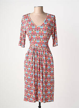 Robe mi-longue imprimé fantaisie manches courtes orange JOY'S PARIS femme