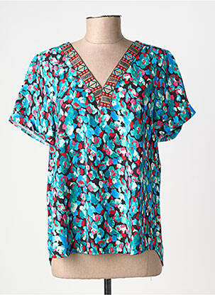 Blouse imprimé fleurs manches courtes bleu HALOGENE femme