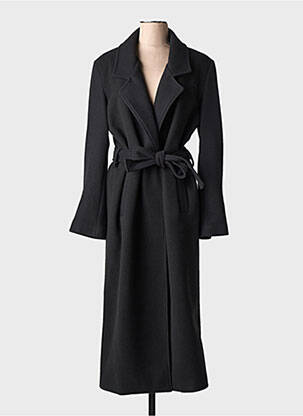 Manteau long fermeture pressionnée sans capuche noir DANIELA COOL femme
