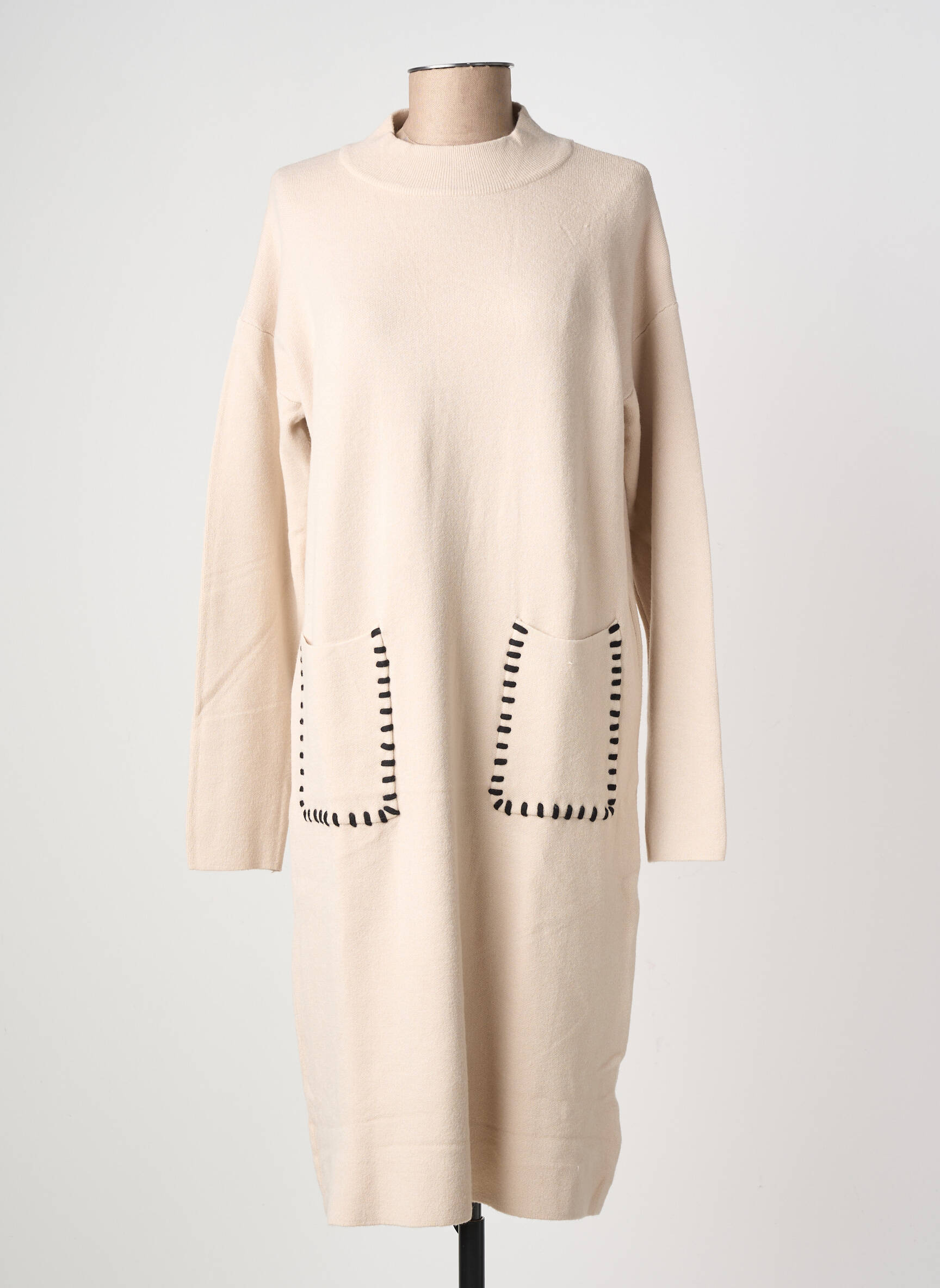 Robe pull stretch manches longues beige COZY  femme