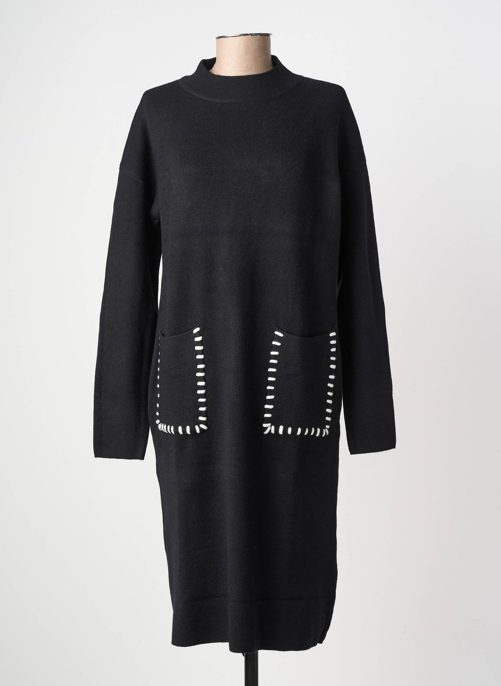 Robe pull stretch manches longues noir COZY  femme
