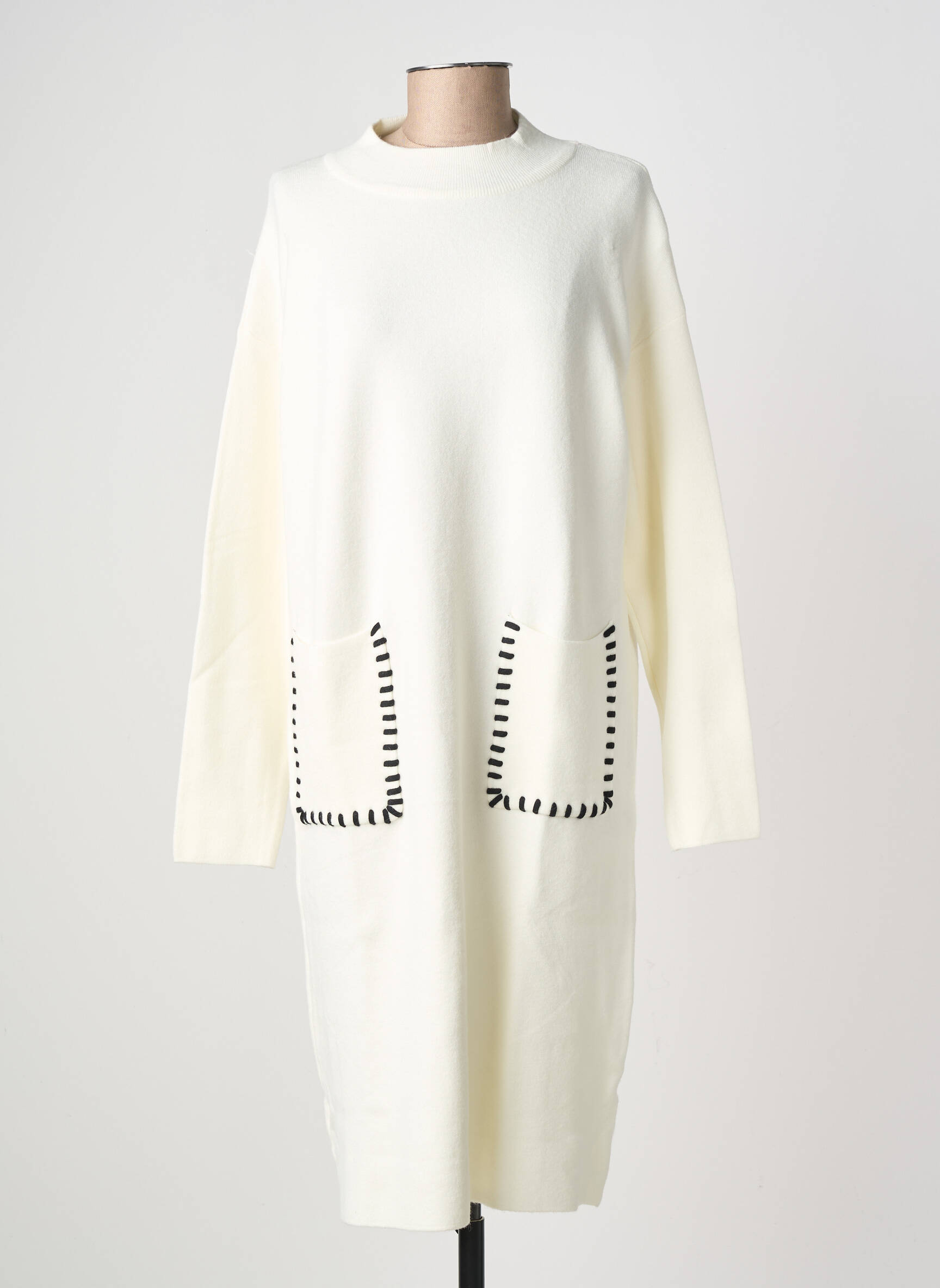 Robe pull stretch manches longues blanc COZY  femme