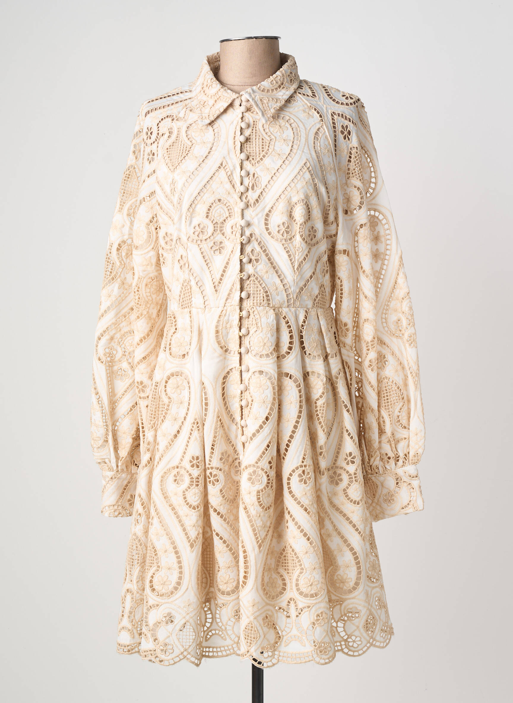 Robe mi-longue manches longues manches longues beige CHOKLATE femme