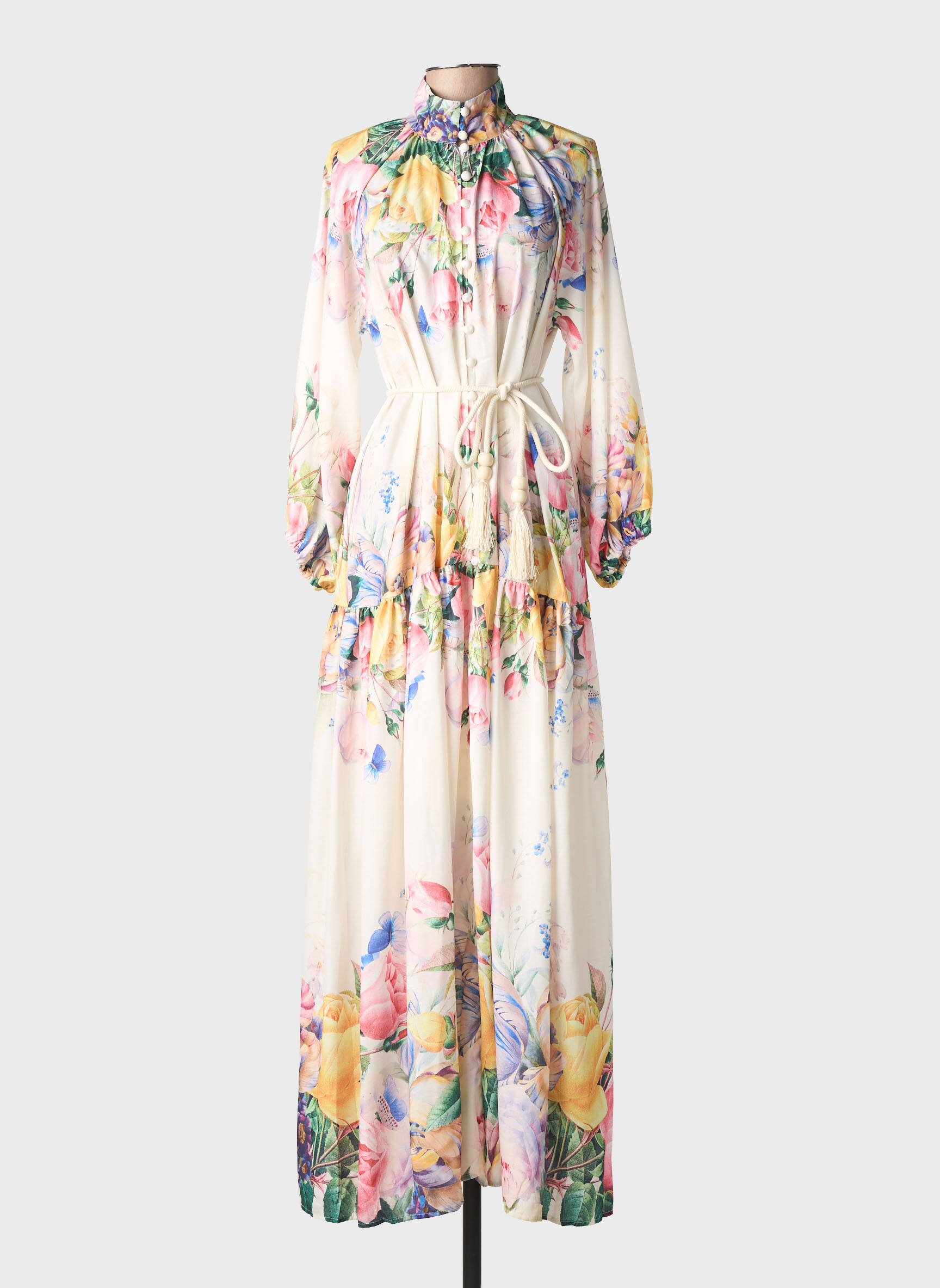 Robe longue manches longues manches longues beige LM LULU femme