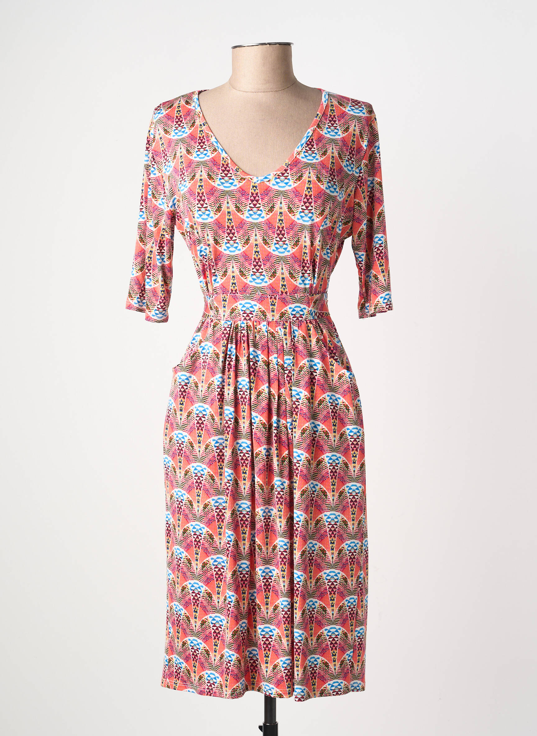 Robe mi-longue imprimé fantaisie manches courtes orange JOY'S PARIS femme