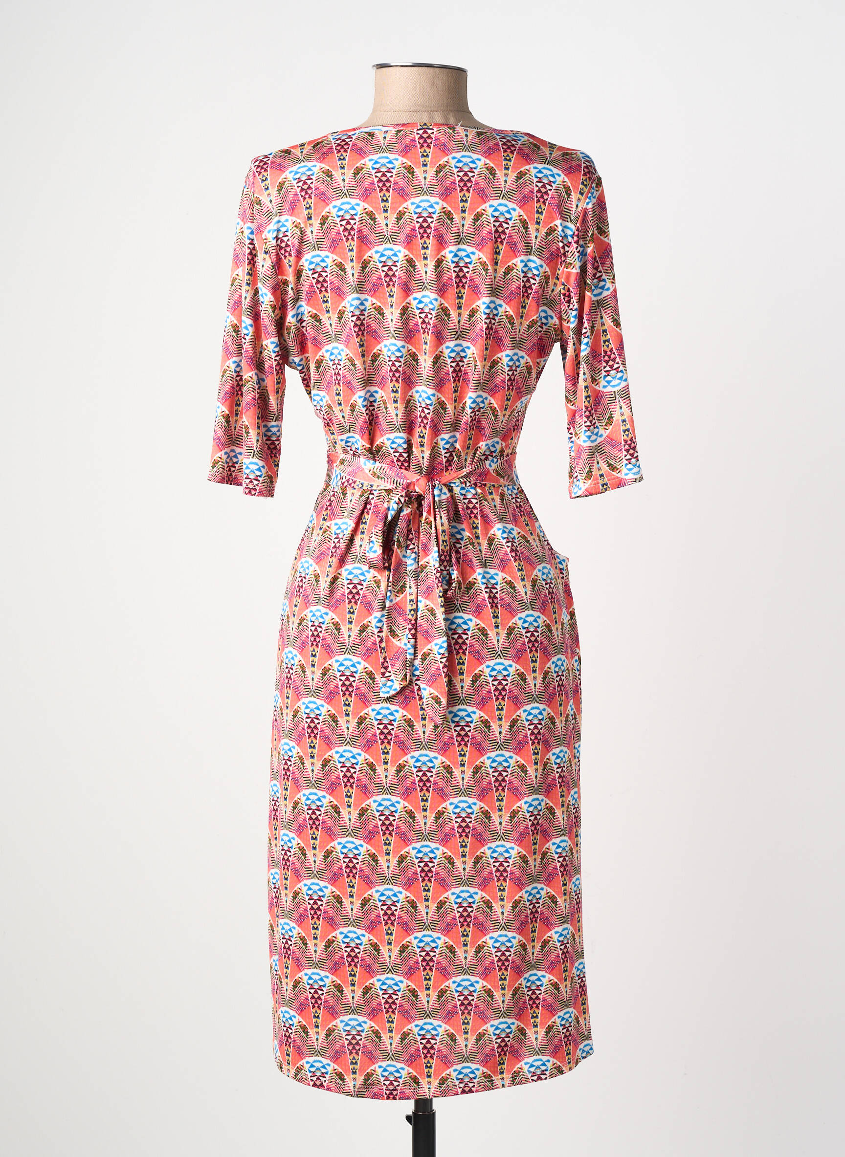 Robe mi-longue imprimé fantaisie manches courtes orange JOY'S PARIS femme