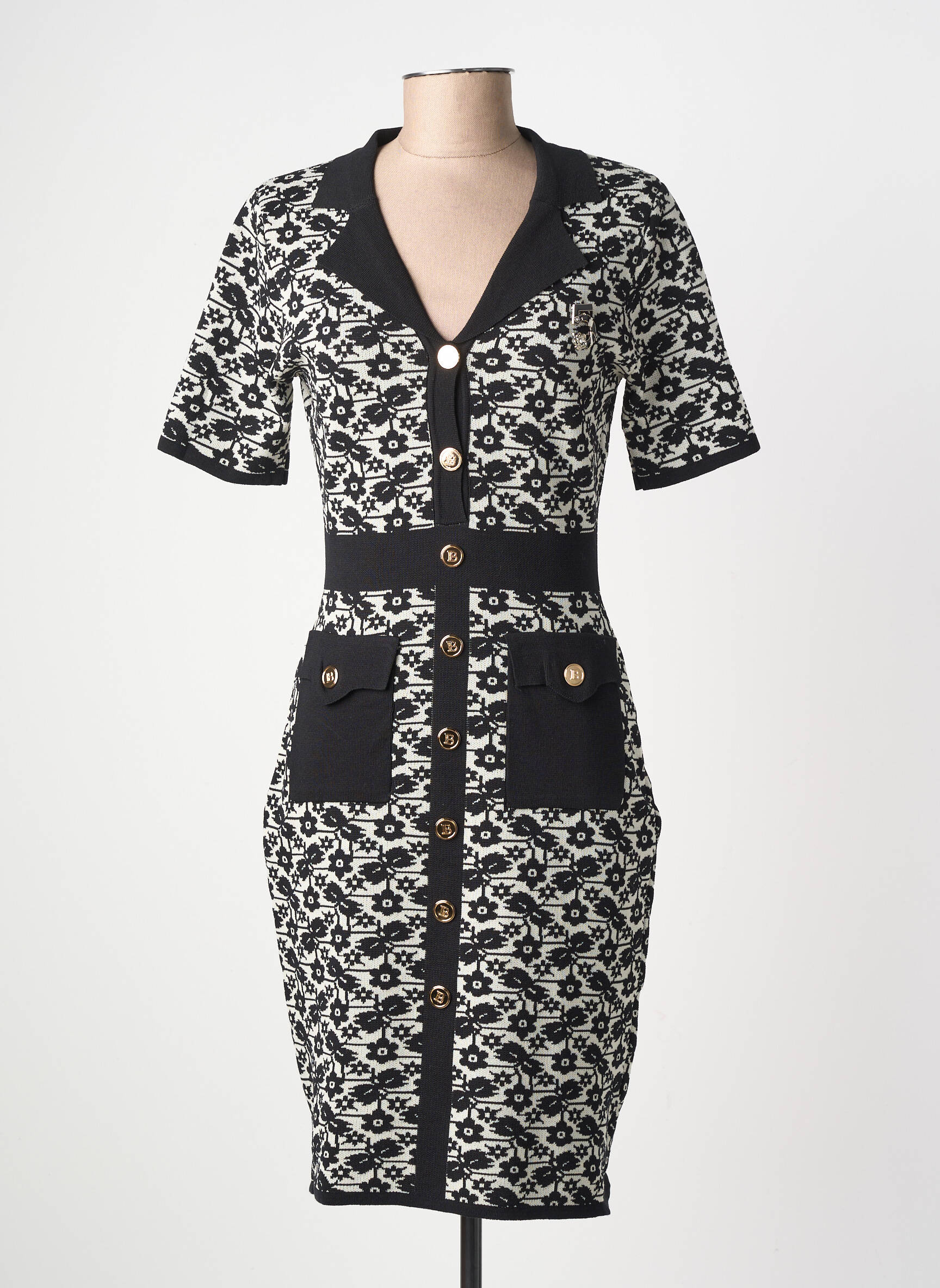 Robe mi-longue manches courtes manches courtes noir LM LULU femme