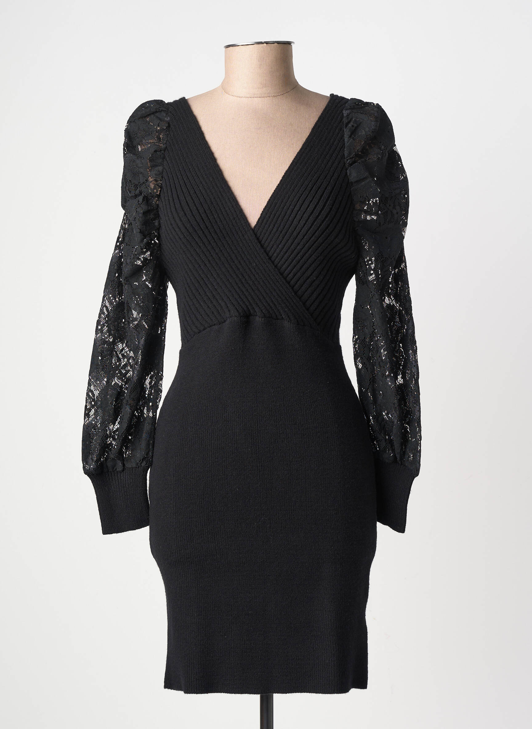 Robe courte manches longues manches longues noir GOLDEN DAYS femme