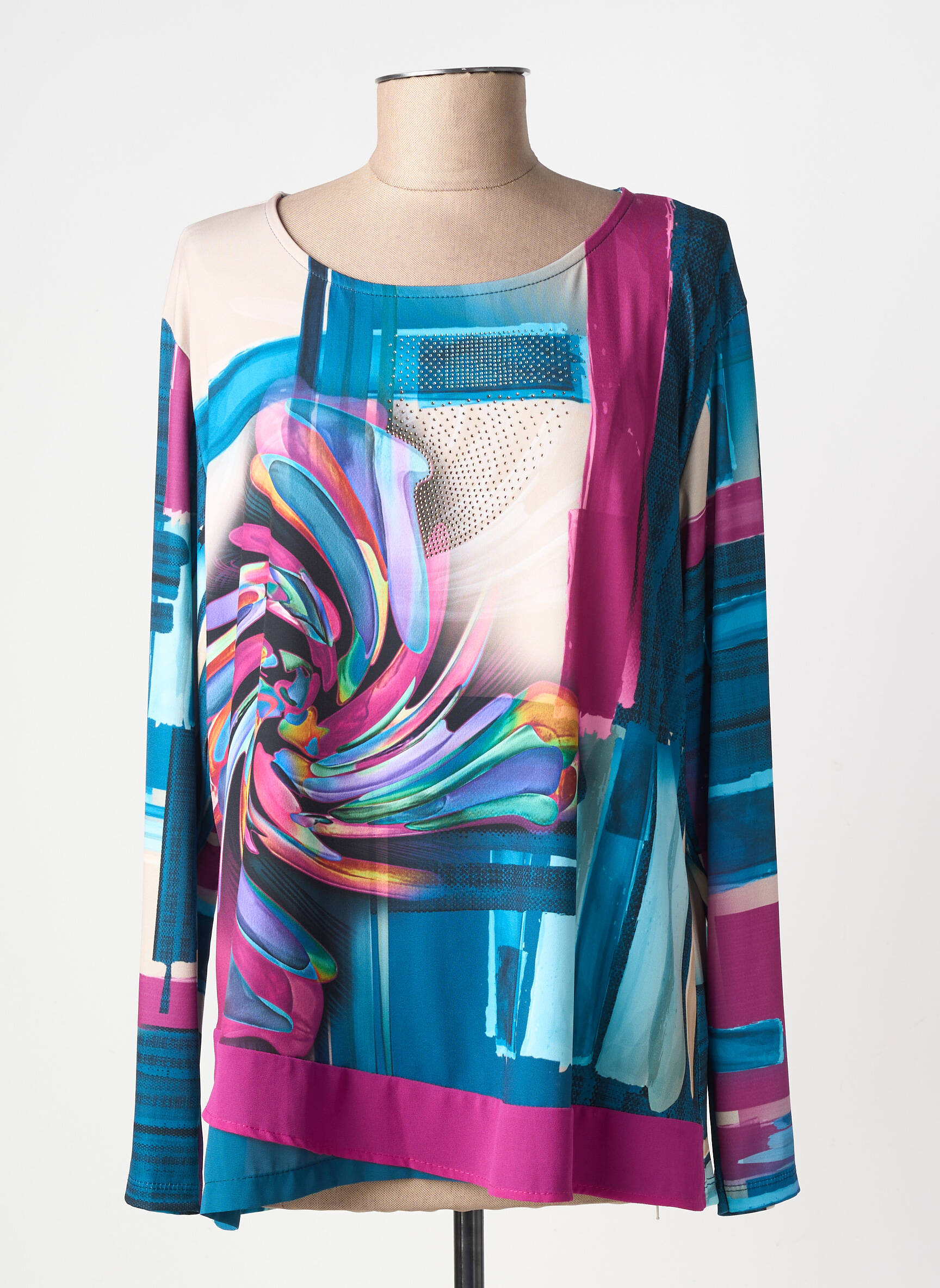 Top tissage crêpe manches longues bleu JOY femme
