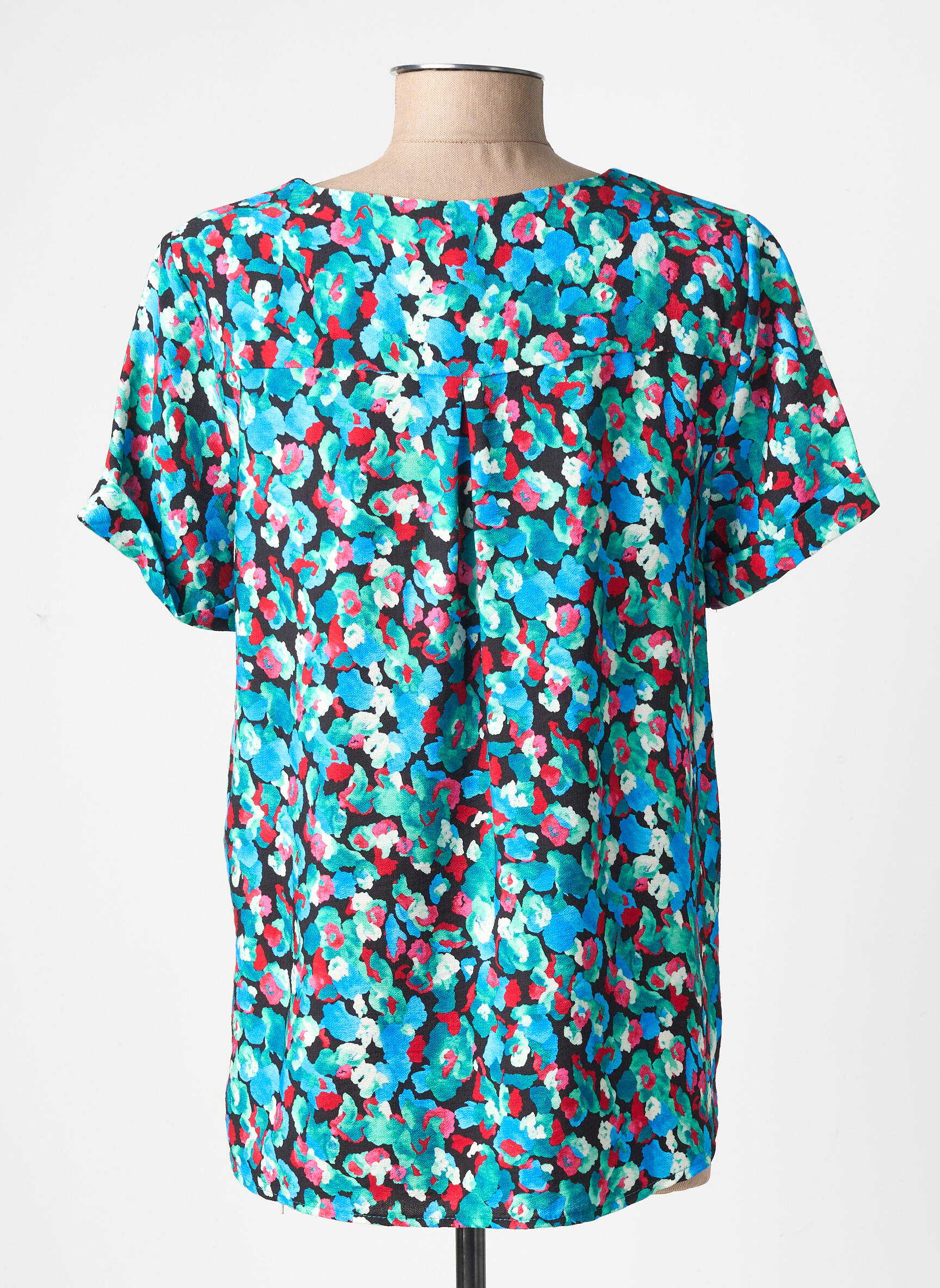 Blouse imprimé fleurs manches courtes bleu HALOGENE femme