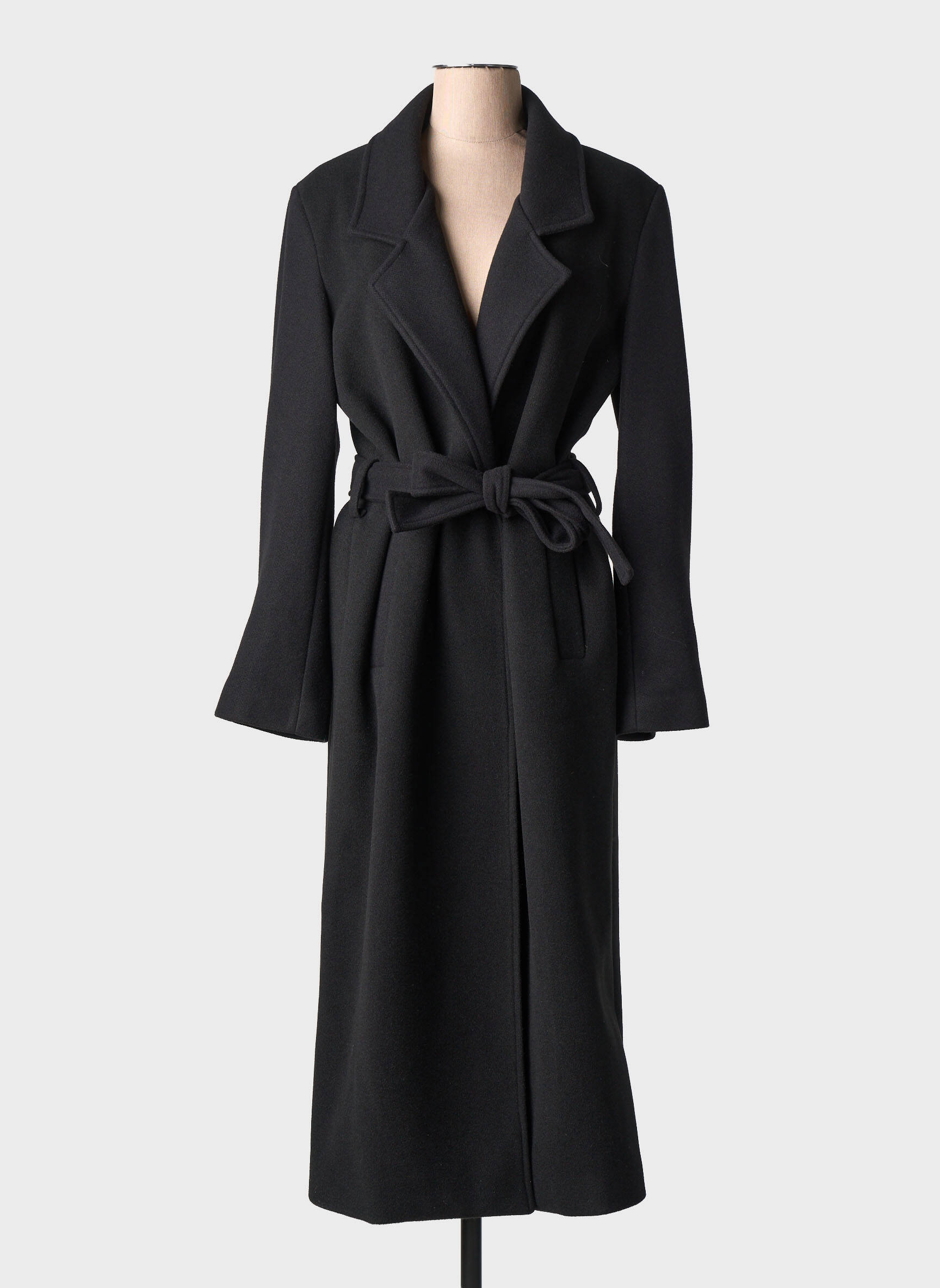 Manteau long fermeture pressionnée sans capuche noir DANIELA COOL femme