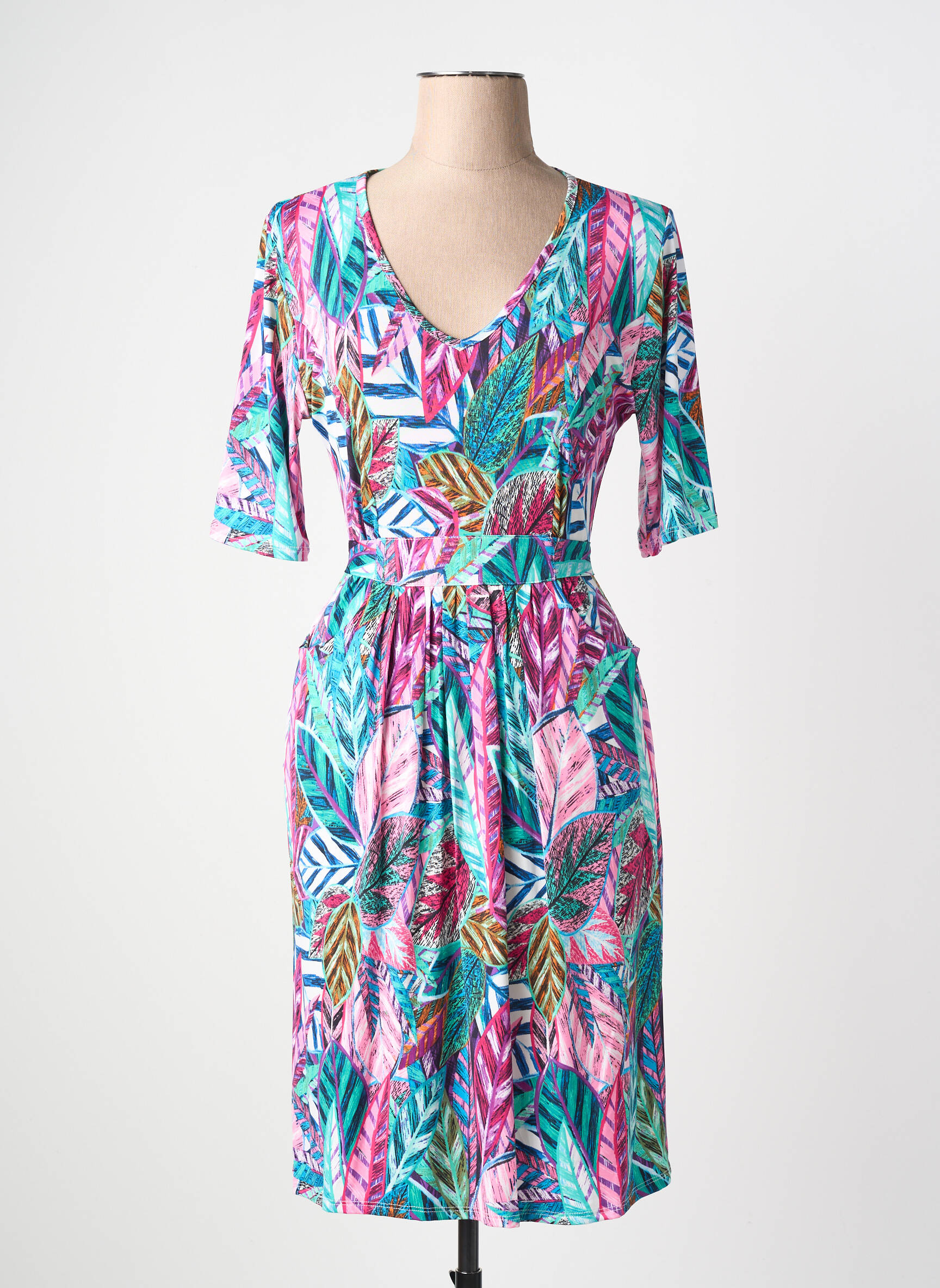 Robe mi-longue manches courtes manches courtes bleu JOY'S PARIS femme