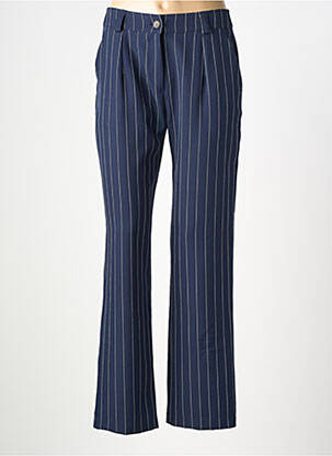 Pantalon droit fermeture zippée sous rabat boutonné bleu HALOGENE femme
