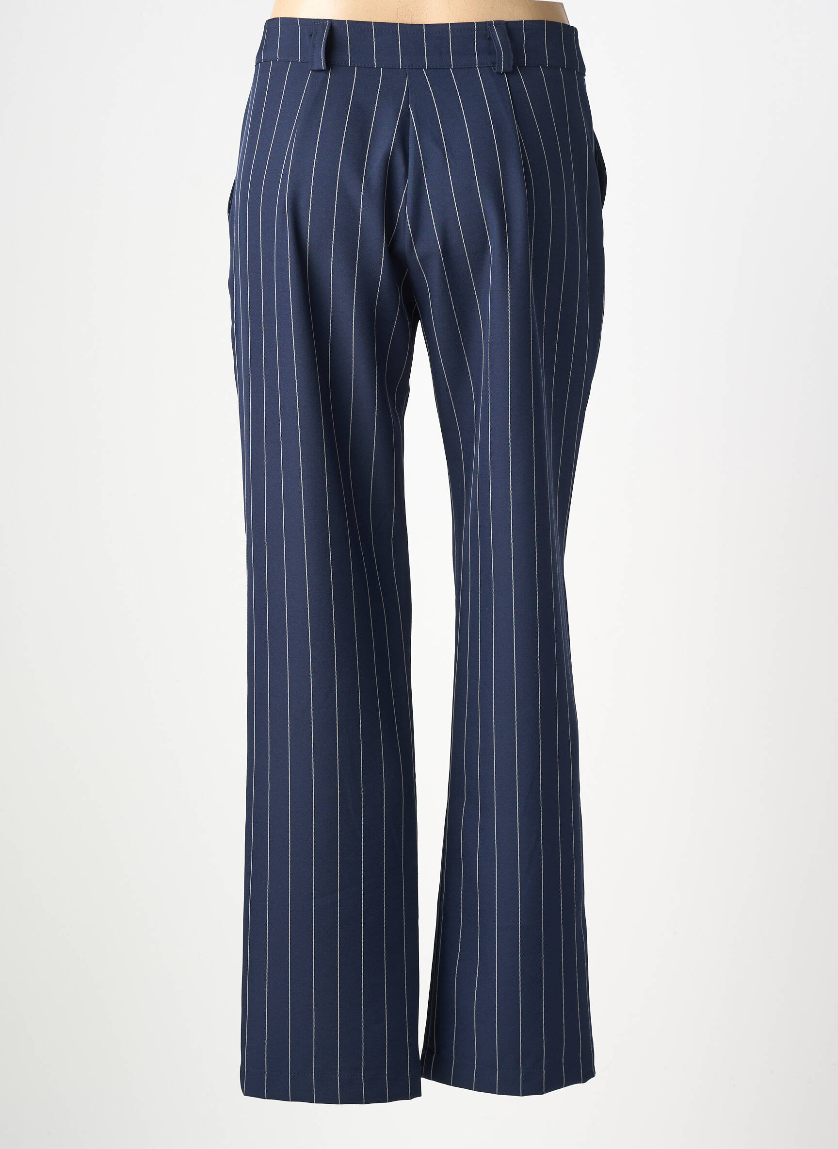 Pantalon droit fermeture zippée sous rabat boutonné bleu HALOGENE femme